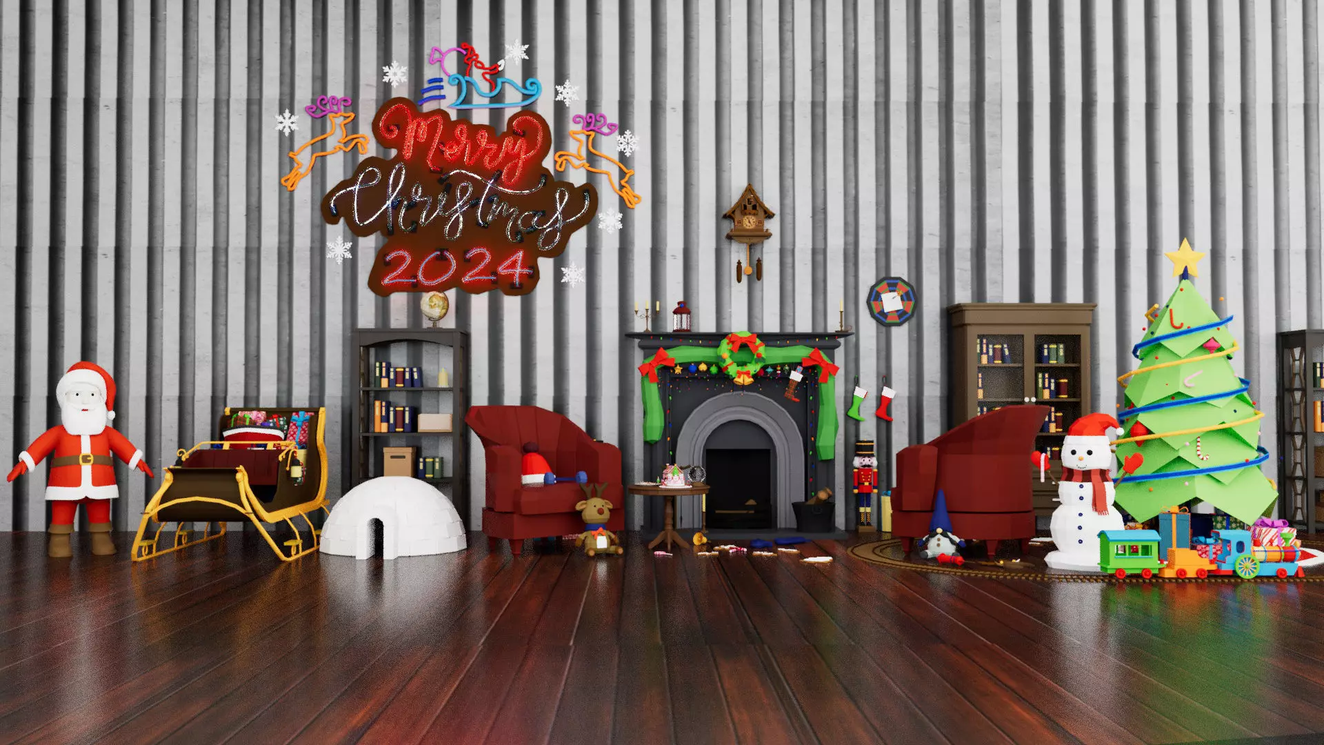 80 Christmas Decoration Pack Low-poly 3D model