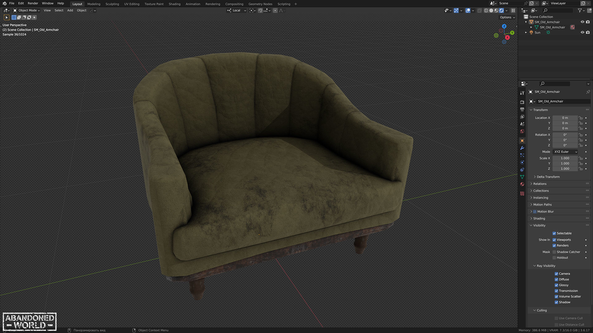 Old Armchair Low-poly 3D model_10