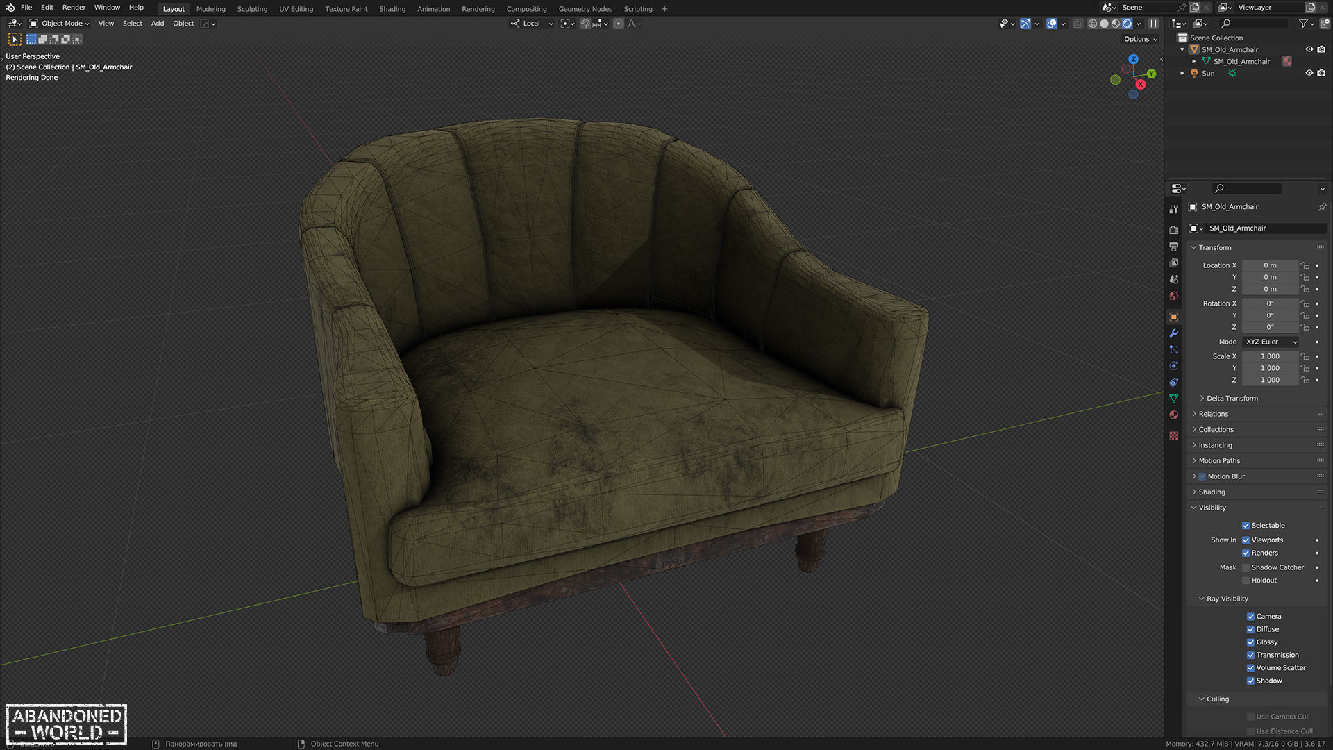 Old Armchair Low-poly 3D model_11