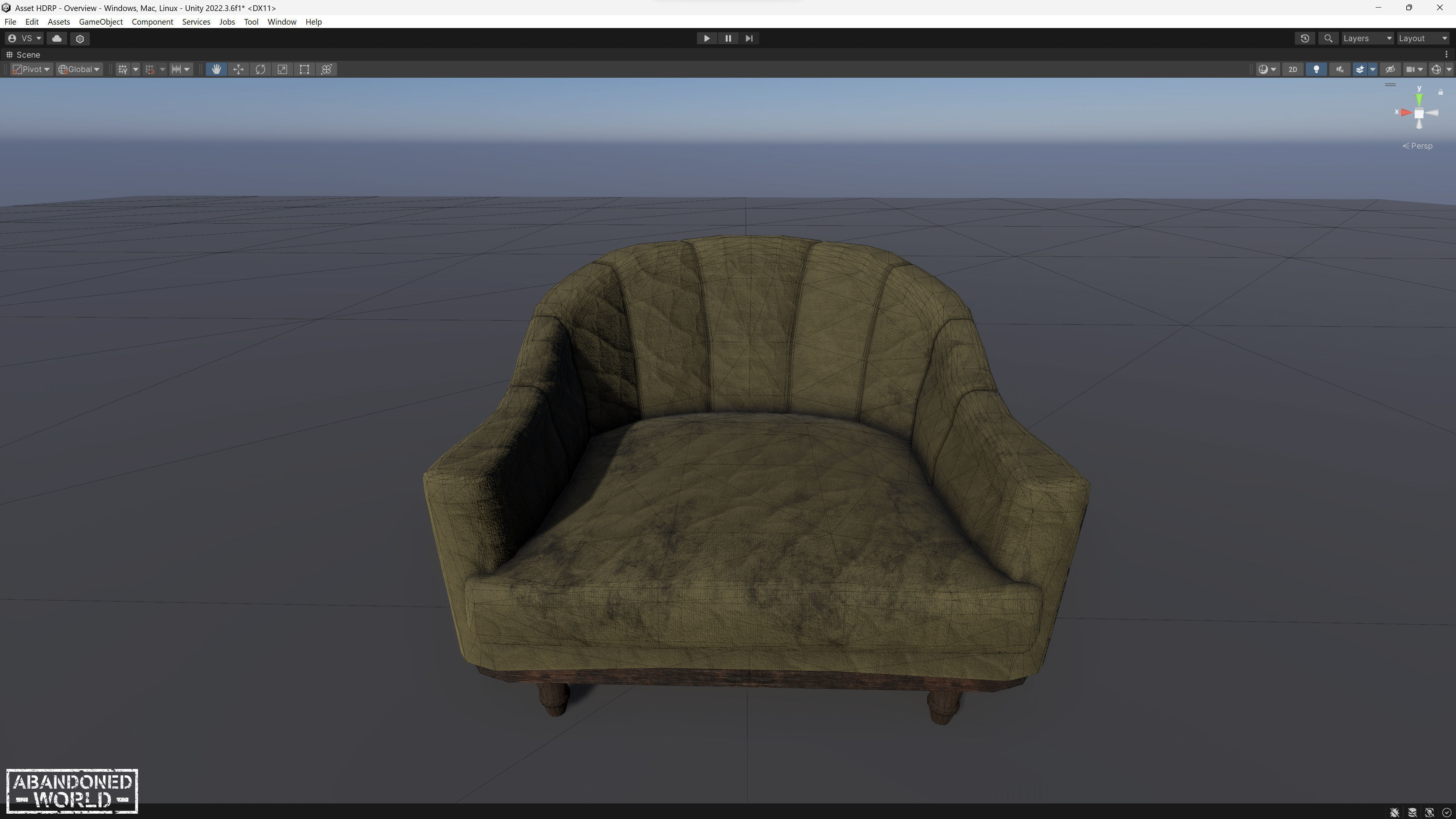 Old Armchair Low-poly 3D model_14