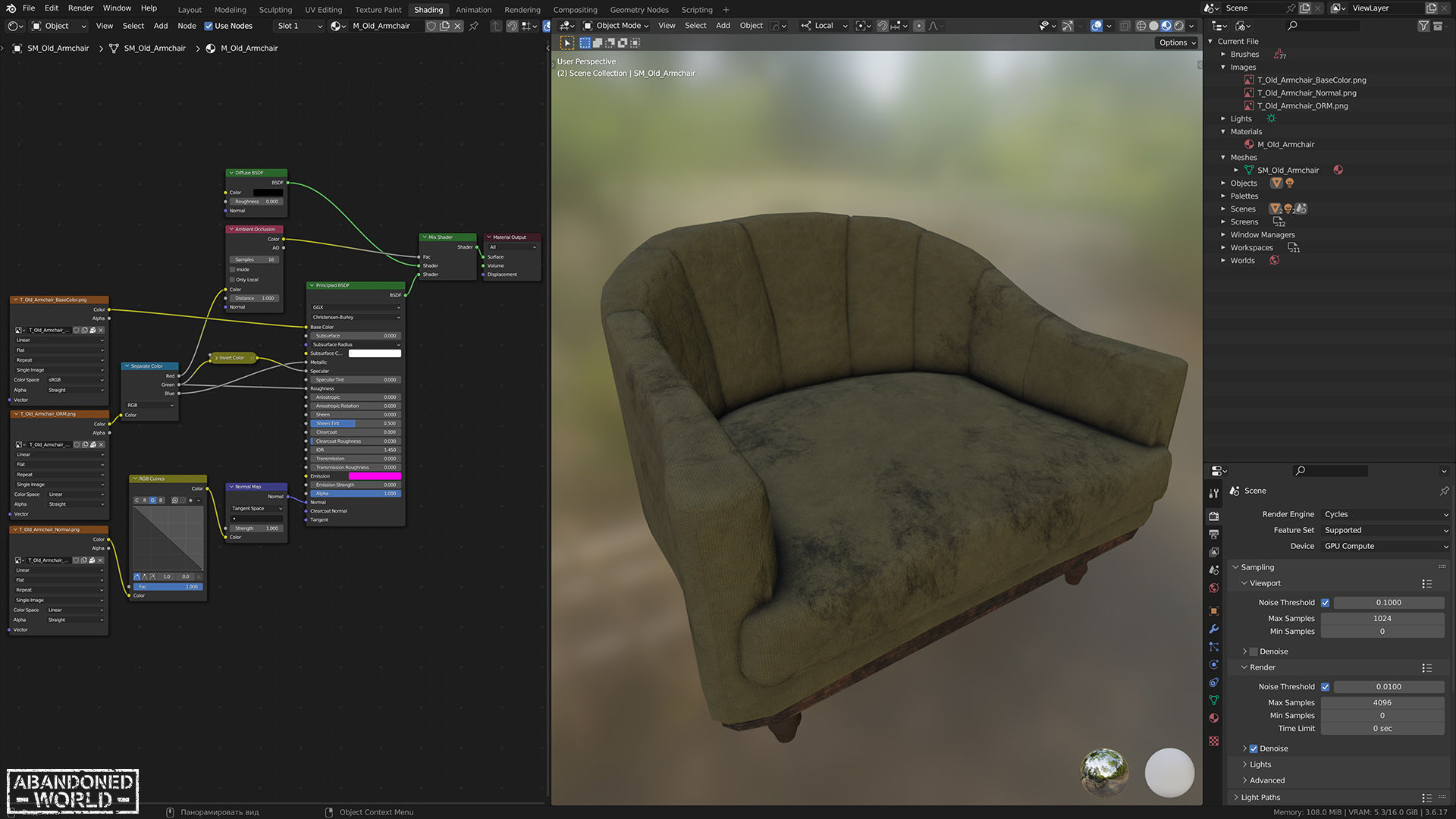 Old Armchair Low-poly 3D model_12