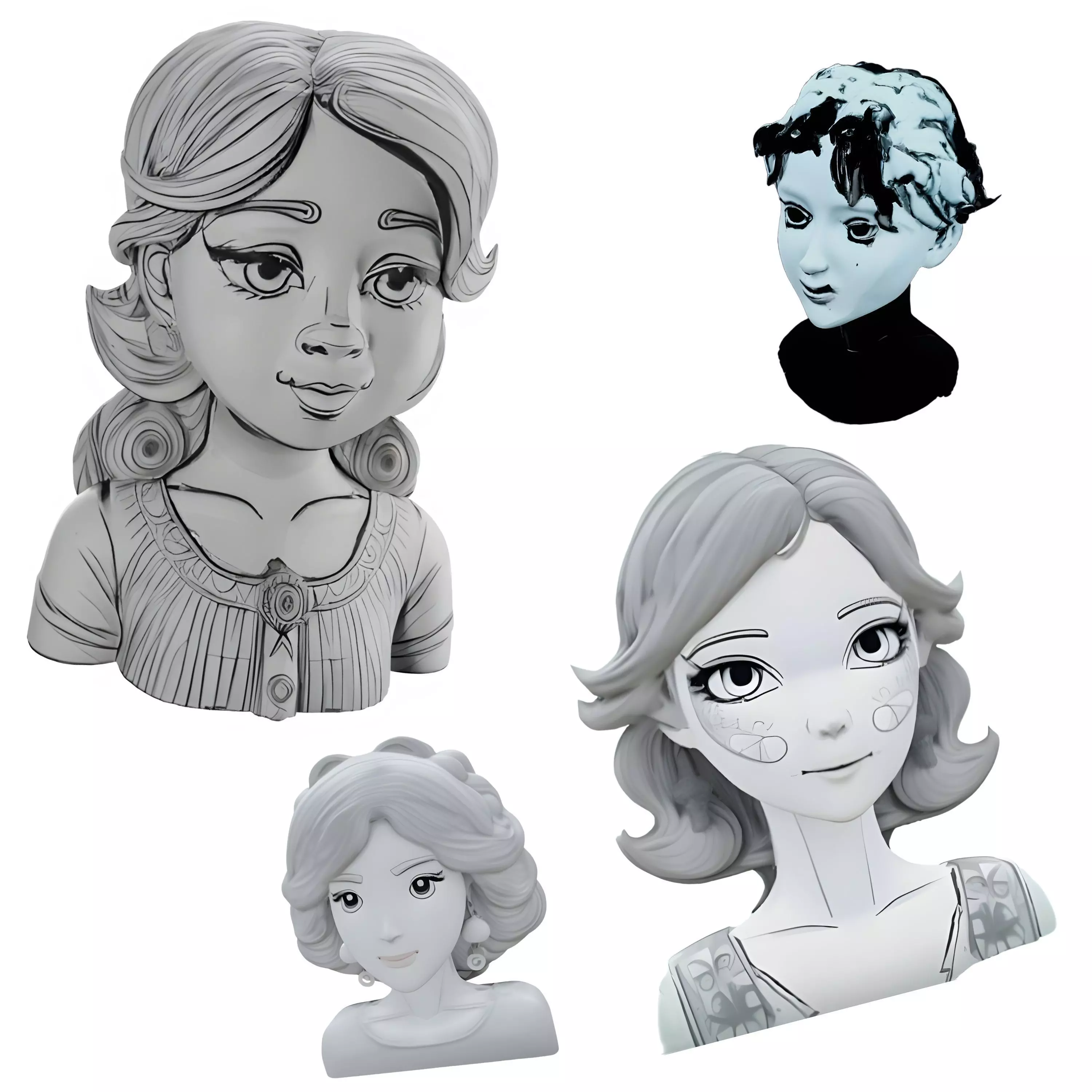 Elegant Stylized Female Bust Collection 3D print model_0