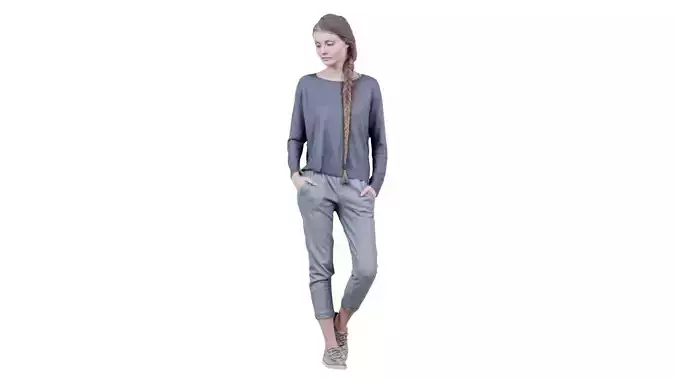 Woman Posing Casual in Grey Outfit