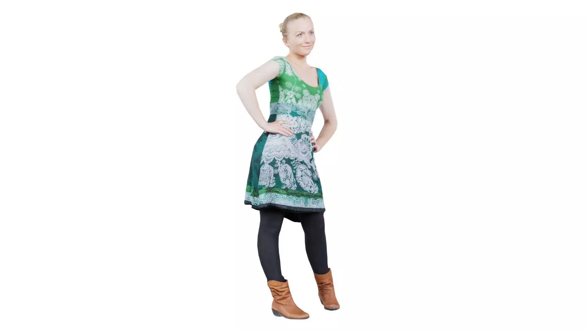 Woman Posing in Green Dress Low-poly 3D model