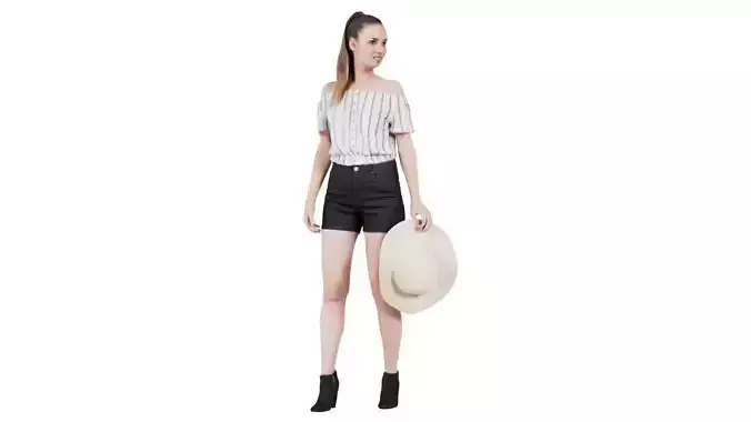 Woman Wearing Blouse Short Holding Hat