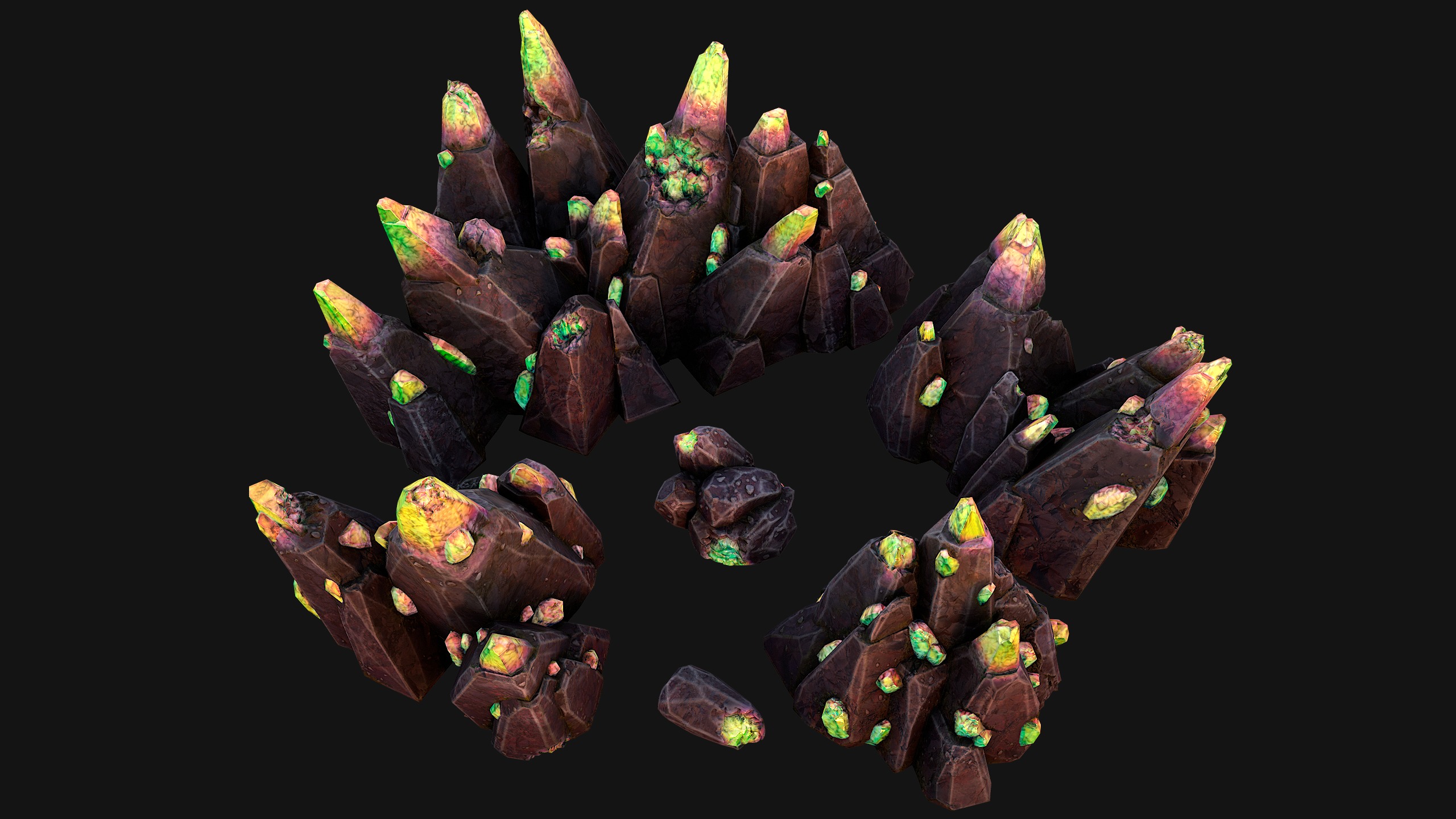 Rocks Crystals Gems Pack for Cave Dungeon  Mine Low-poly 3D model_41