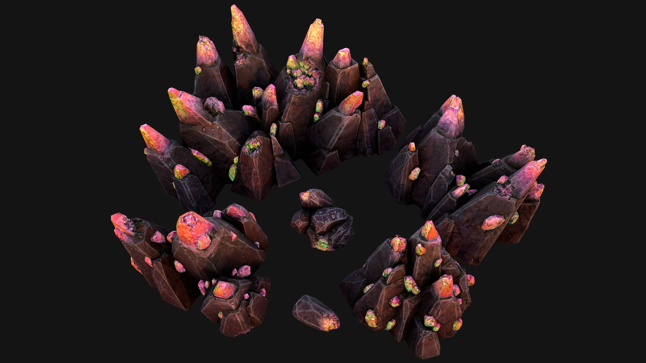 Rocks Crystals Gems Pack for Cave Dungeon  Mine Low-poly 3D model_39