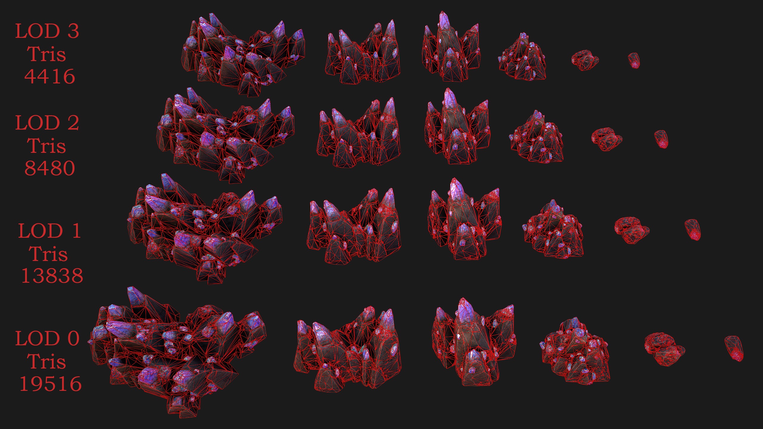 Rocks Crystals Gems Pack for Cave Dungeon  Mine Low-poly 3D model_3