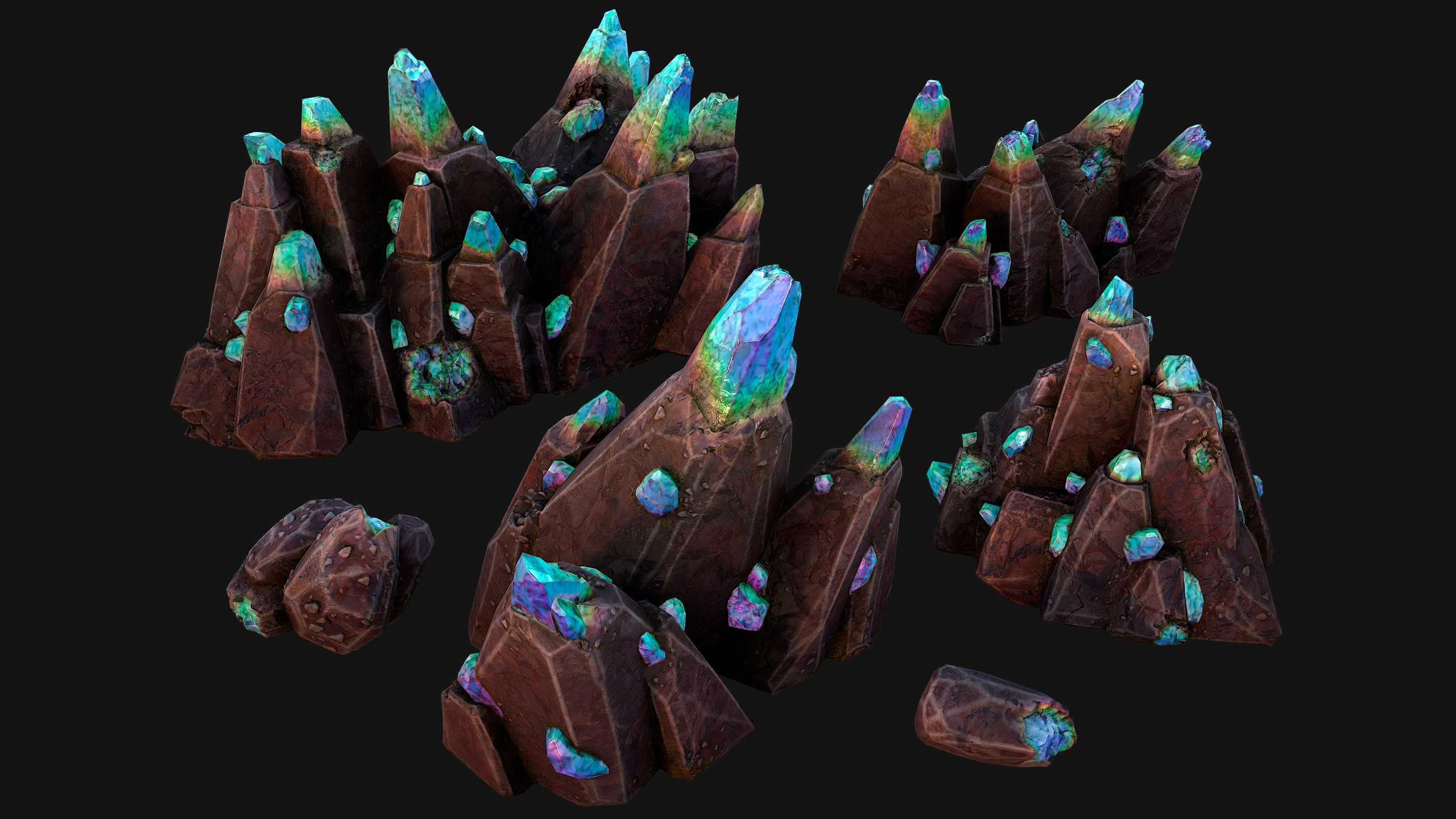 Rocks Crystals Gems Pack for Cave Dungeon  Mine Low-poly 3D model_14