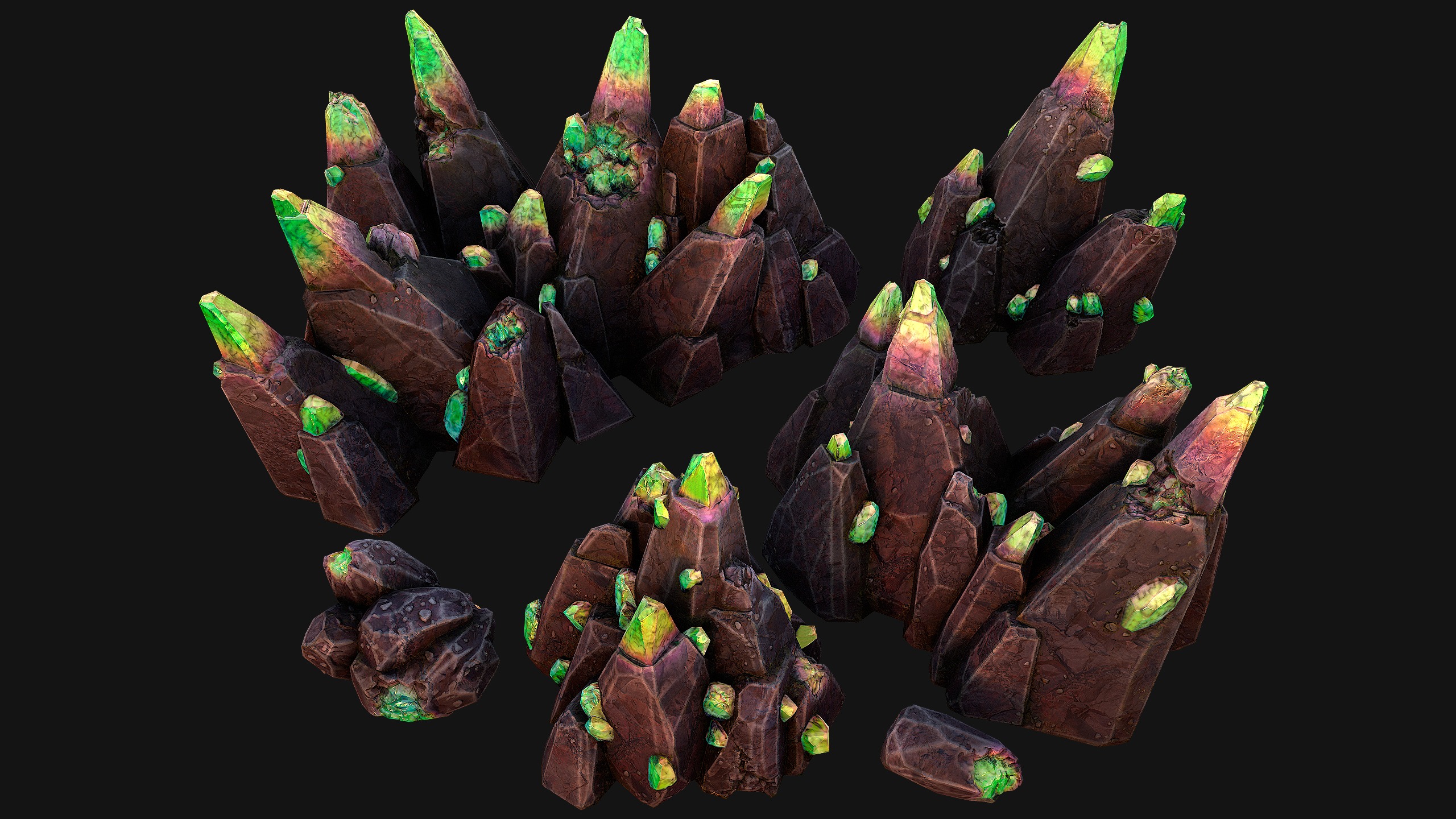 Rocks Crystals Gems Pack for Cave Dungeon  Mine Low-poly 3D model_28