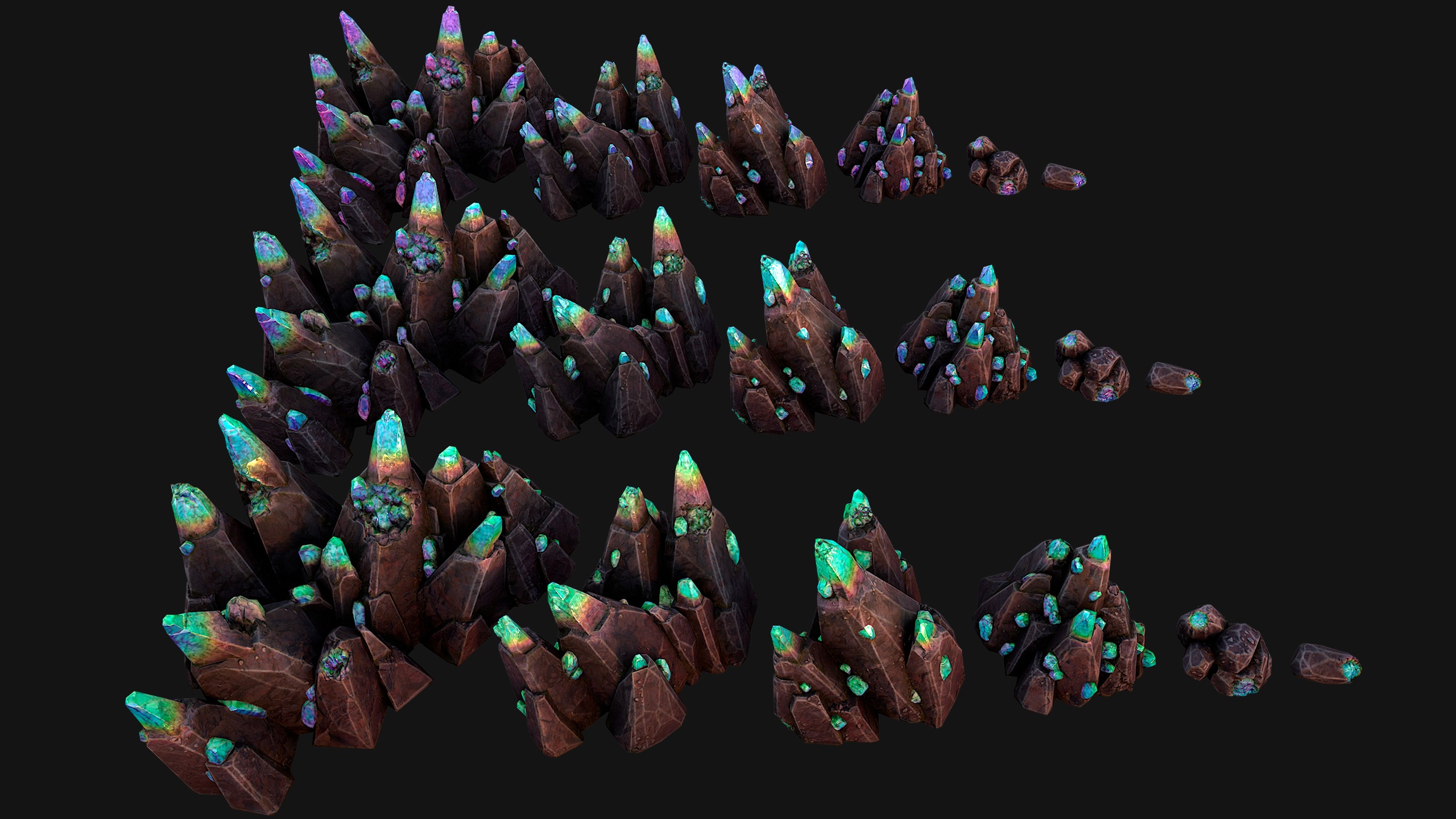 Rocks Crystals Gems Pack for Cave Dungeon  Mine Low-poly 3D model_12