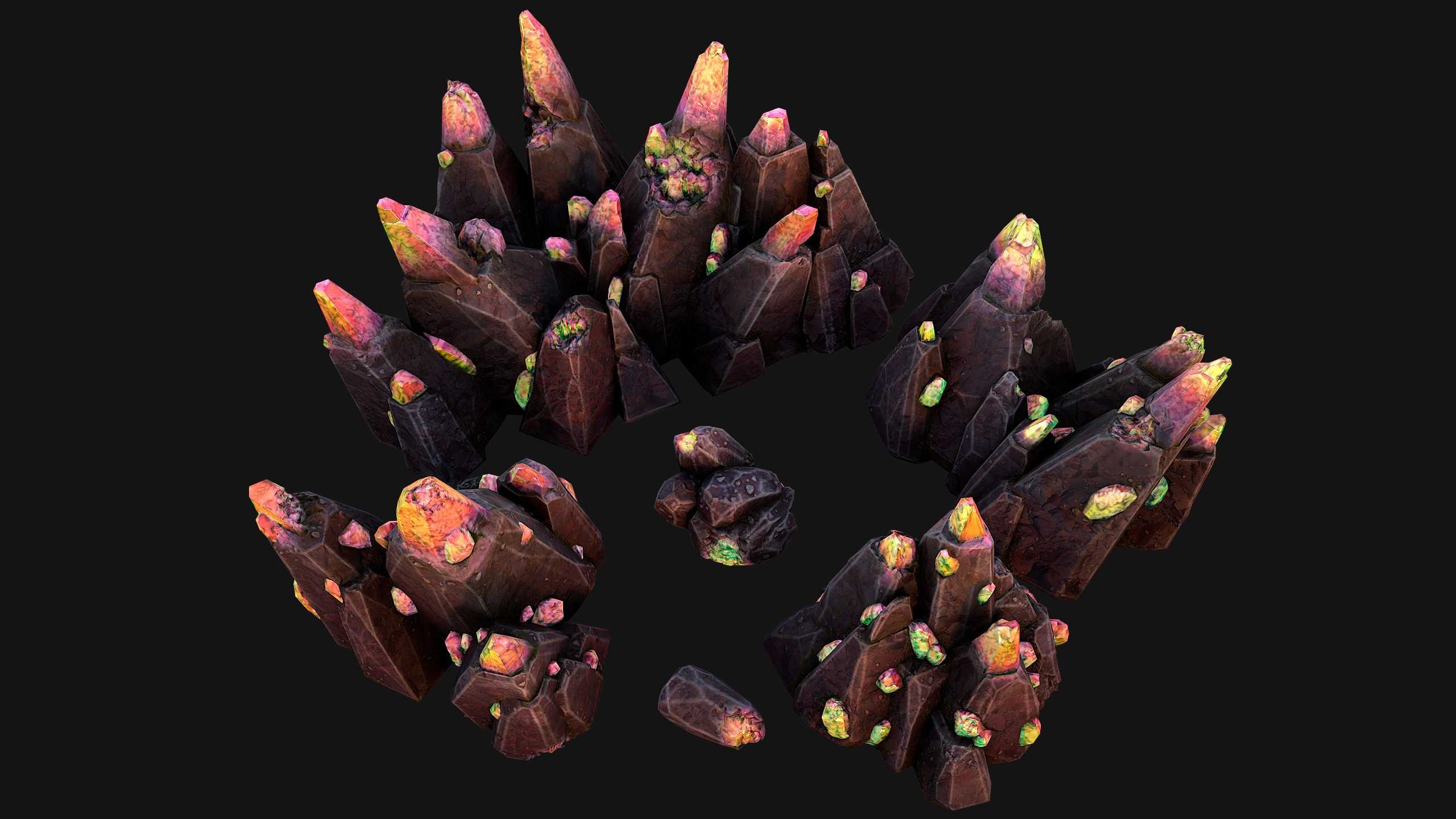 Rocks Crystals Gems Pack for Cave Dungeon  Mine Low-poly 3D model_35