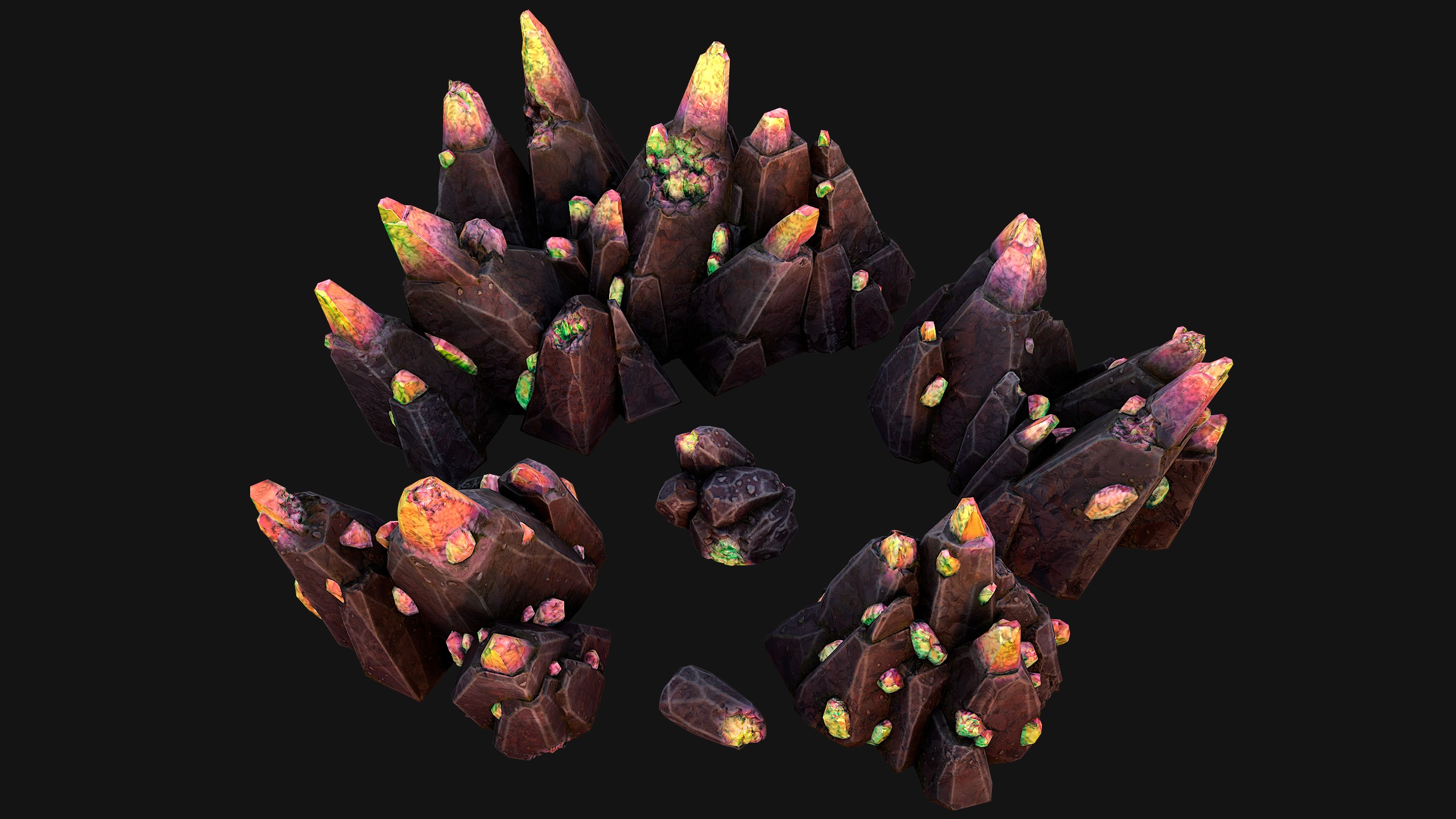 Rocks Crystals Gems Pack for Cave Dungeon  Mine Low-poly 3D model_40