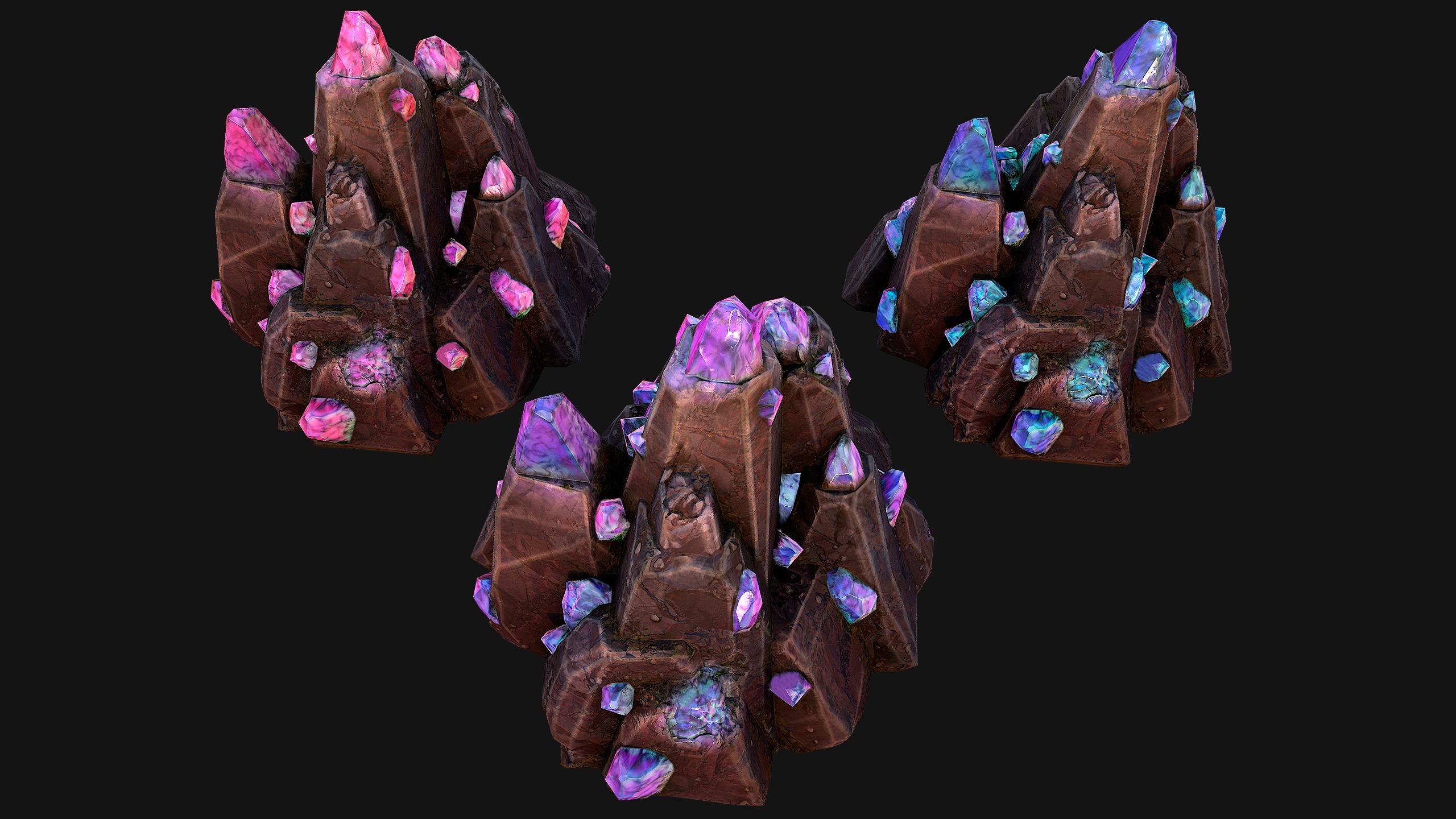 Rocks Crystals Gems Pack for Cave Dungeon  Mine Low-poly 3D model_45