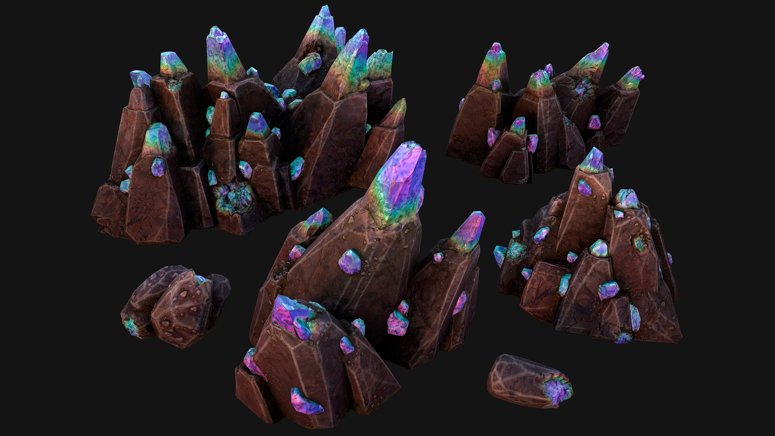 Rocks Crystals Gems Pack for Cave Dungeon  Mine Low-poly 3D model_15