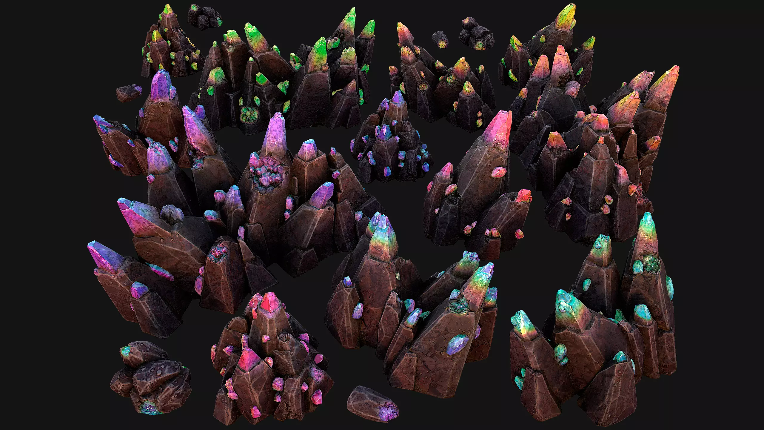 Rocks Crystals Gems Pack for Cave Dungeon  Mine Low-poly 3D model_0