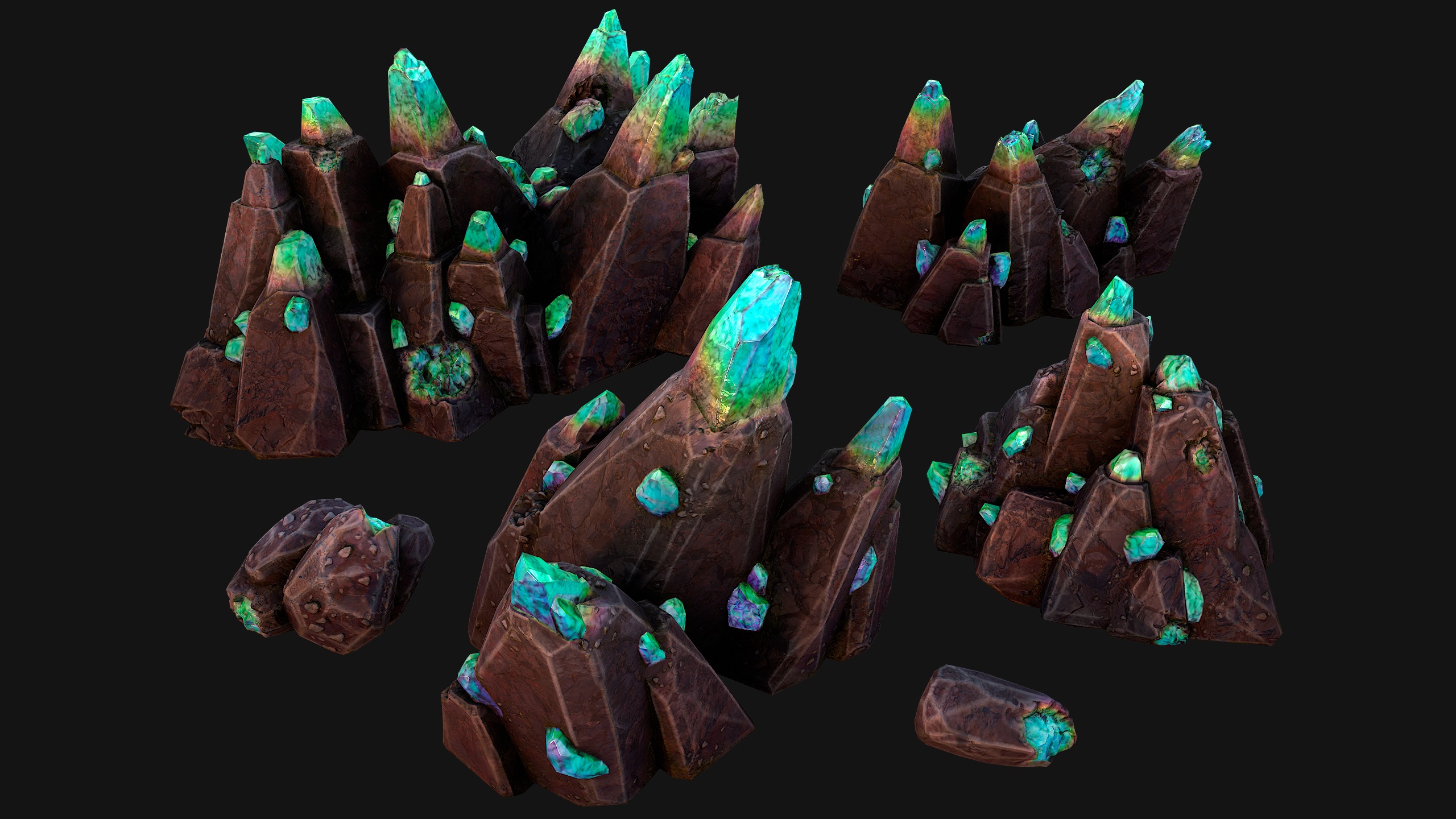 Rocks Crystals Gems Pack for Cave Dungeon  Mine Low-poly 3D model_13