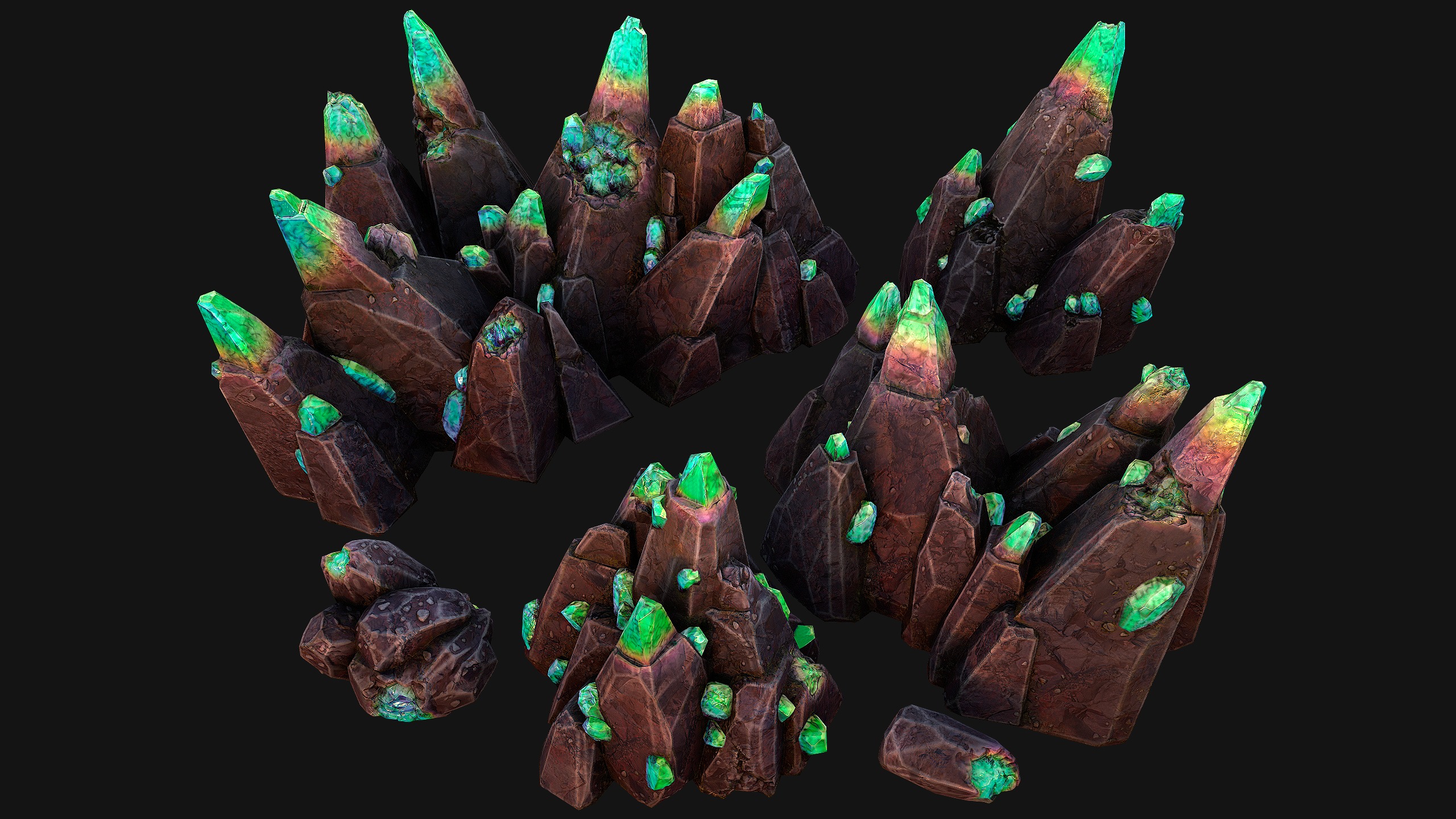 Rocks Crystals Gems Pack for Cave Dungeon  Mine Low-poly 3D model_30