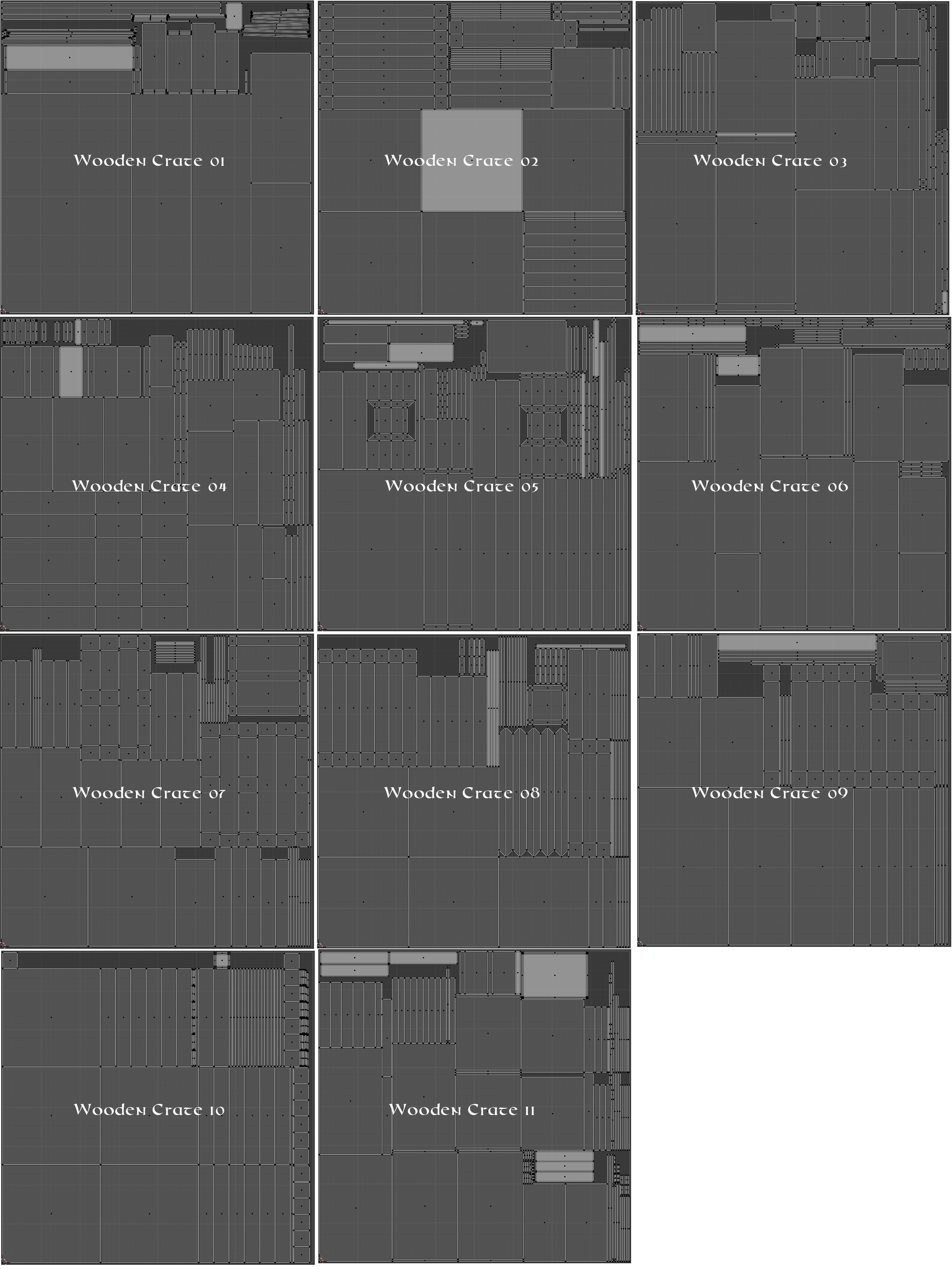 Pack of 11 low poly medieval wooden crates Low-poly 3D model_16