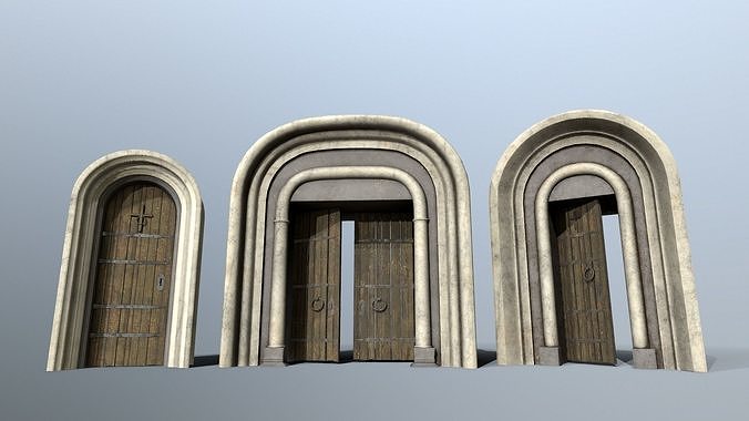 Medieval Door Set Low-poly 3D model