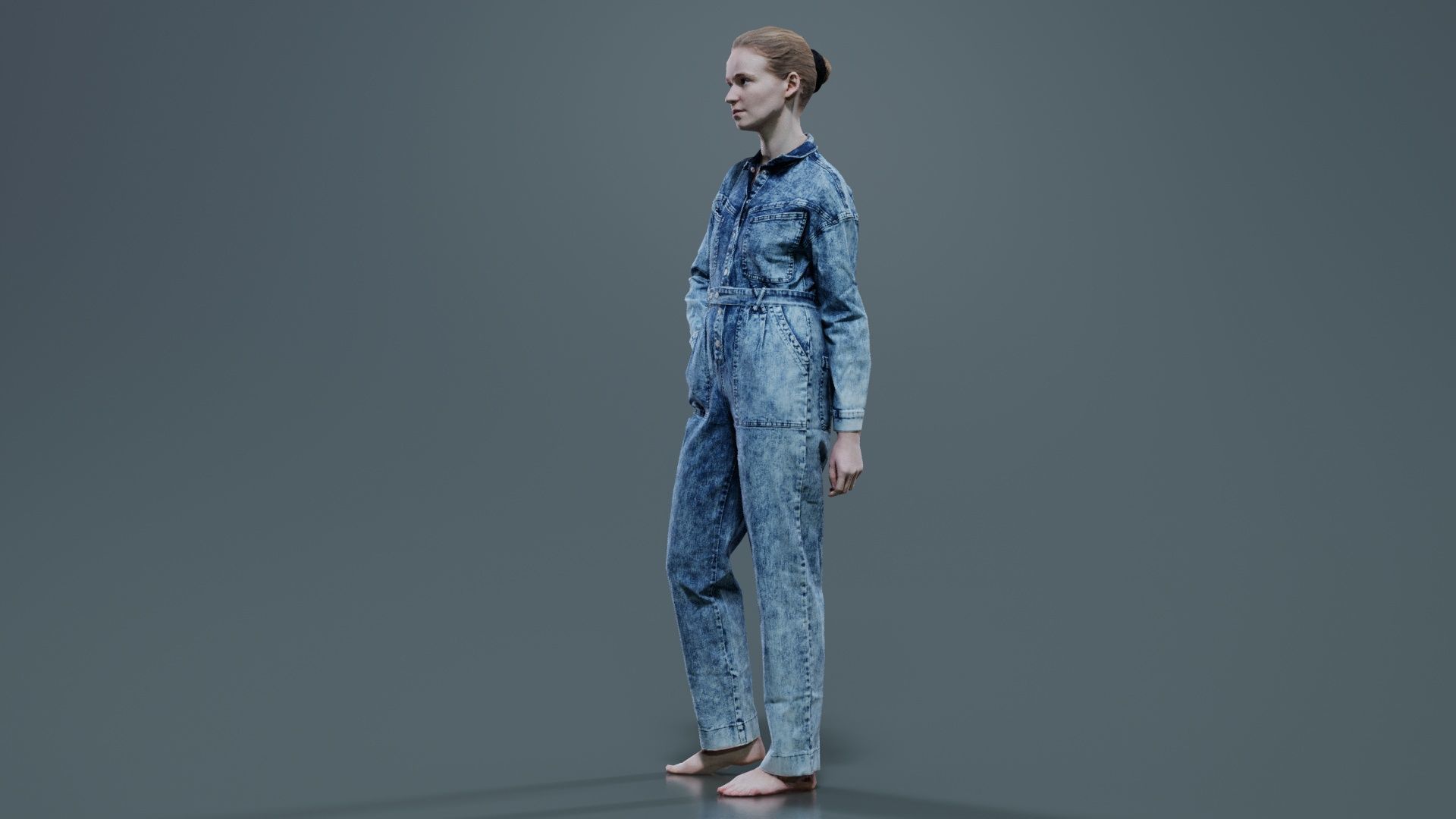 Woman Wearing Jeans Salopet 02 Low-poly 3D model_2