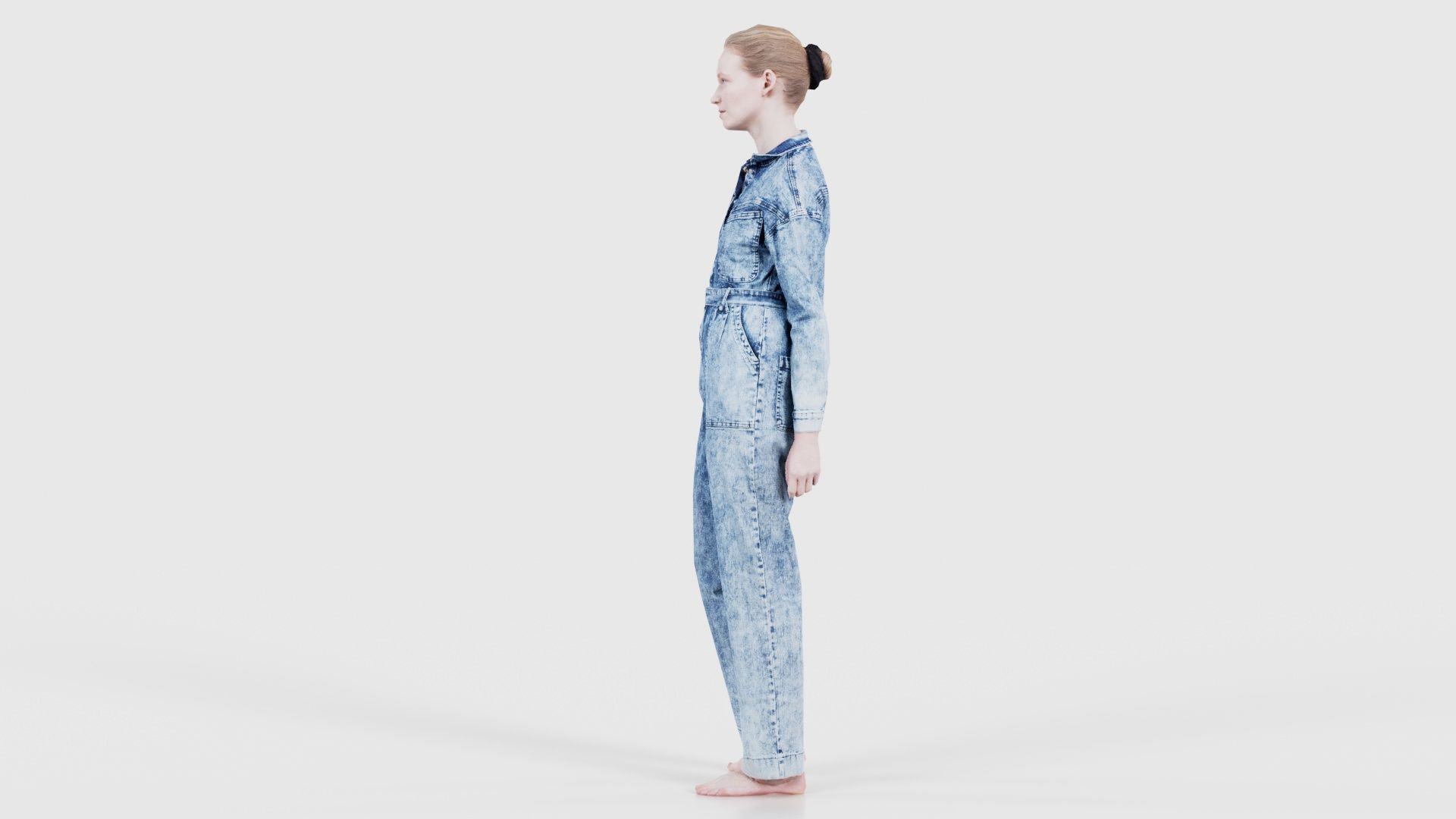 Woman Wearing Jeans Salopet 02 Low-poly 3D model_23