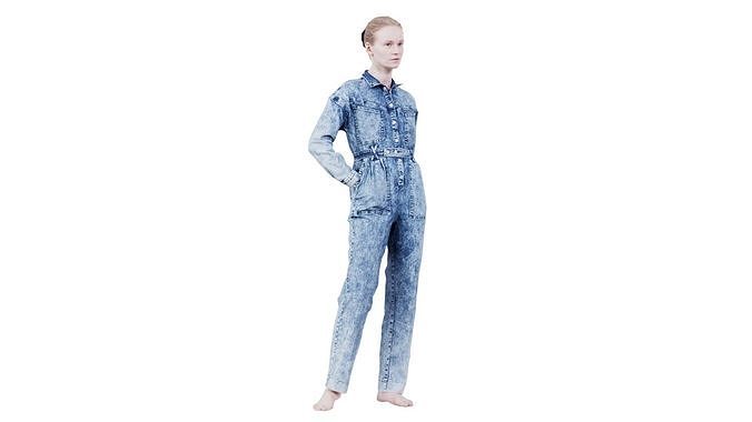 Woman Wearing Jeans Salopet 02 Low-poly 3D model