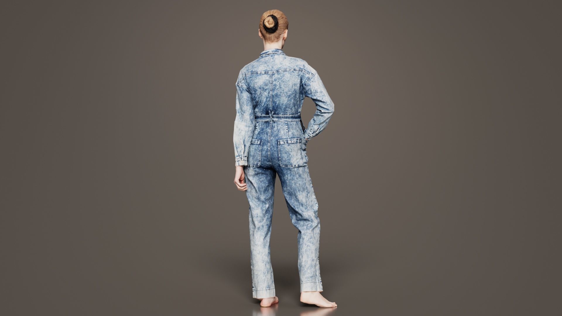 Woman Wearing Jeans Salopet 02 Low-poly 3D model_5