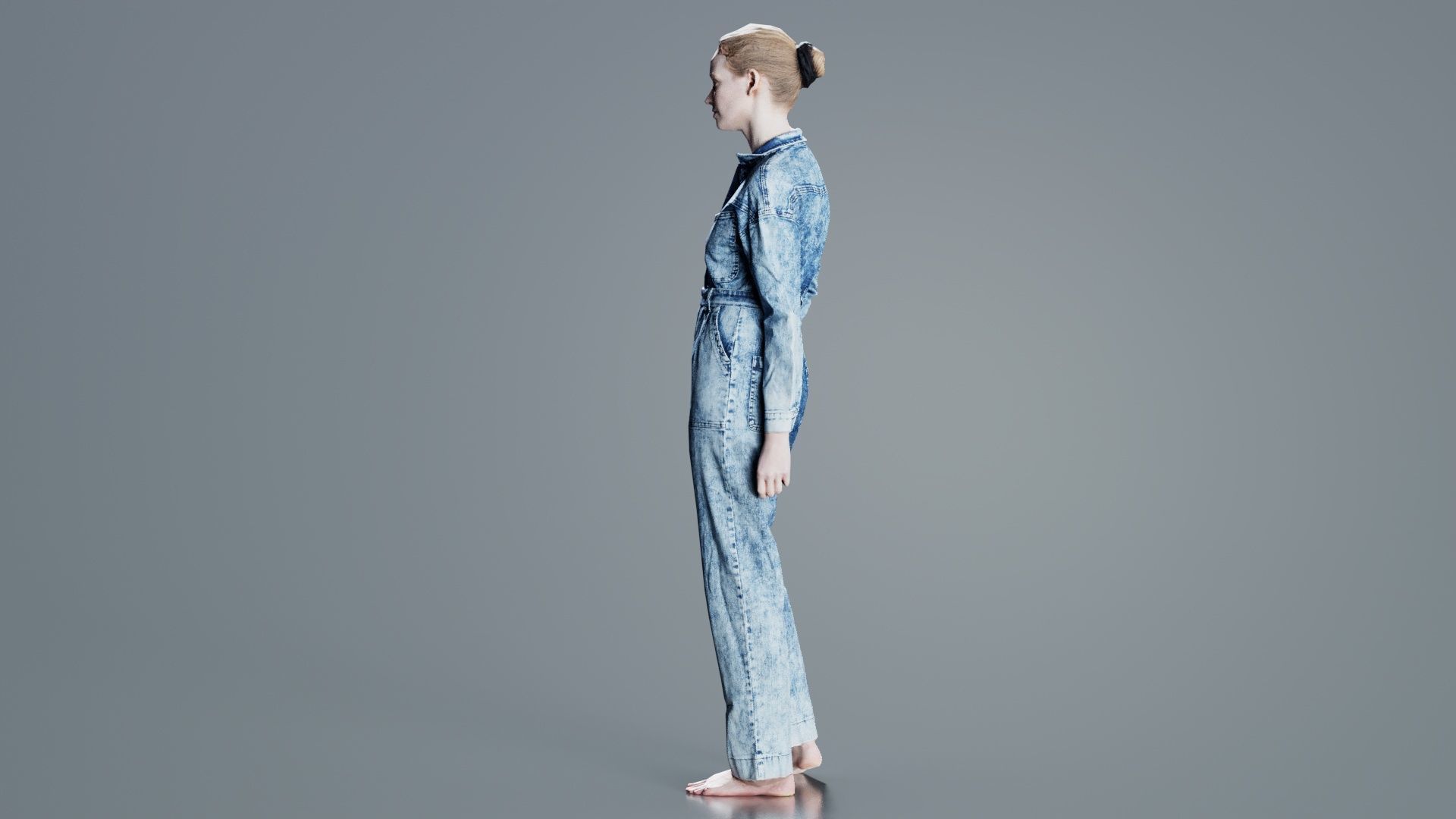 Woman Wearing Jeans Salopet 02 Low-poly 3D model_6