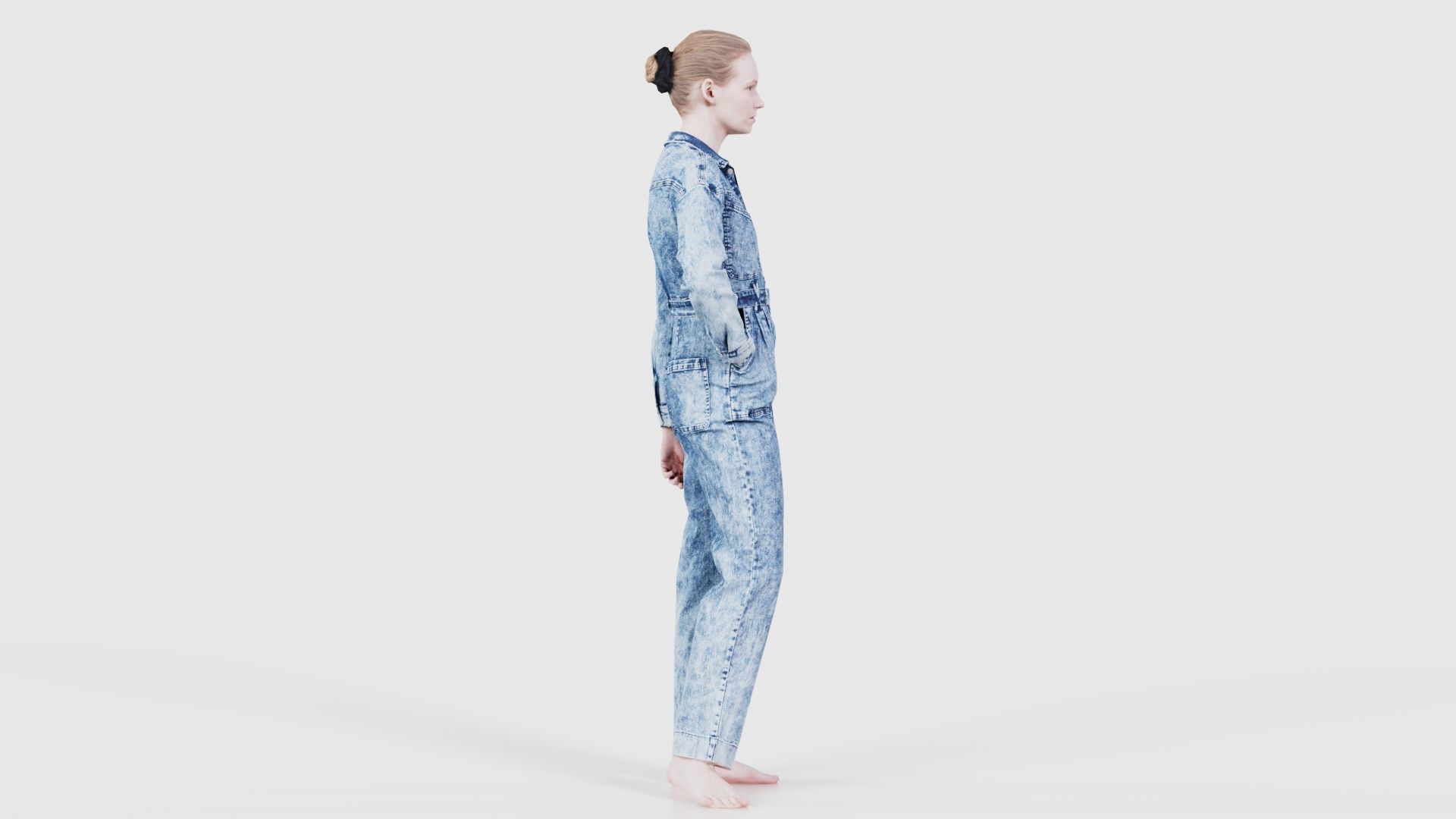 Woman Wearing Jeans Salopet 02 Low-poly 3D model_17