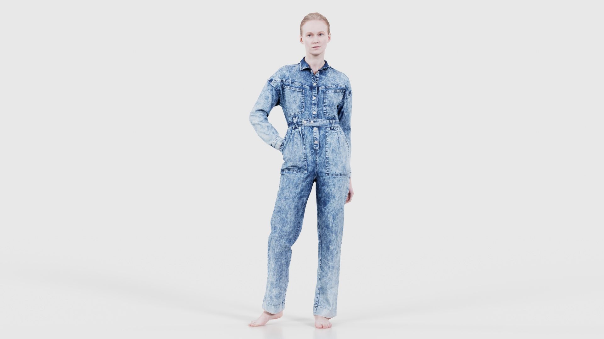 Woman Wearing Jeans Salopet 02 Low-poly 3D model_26