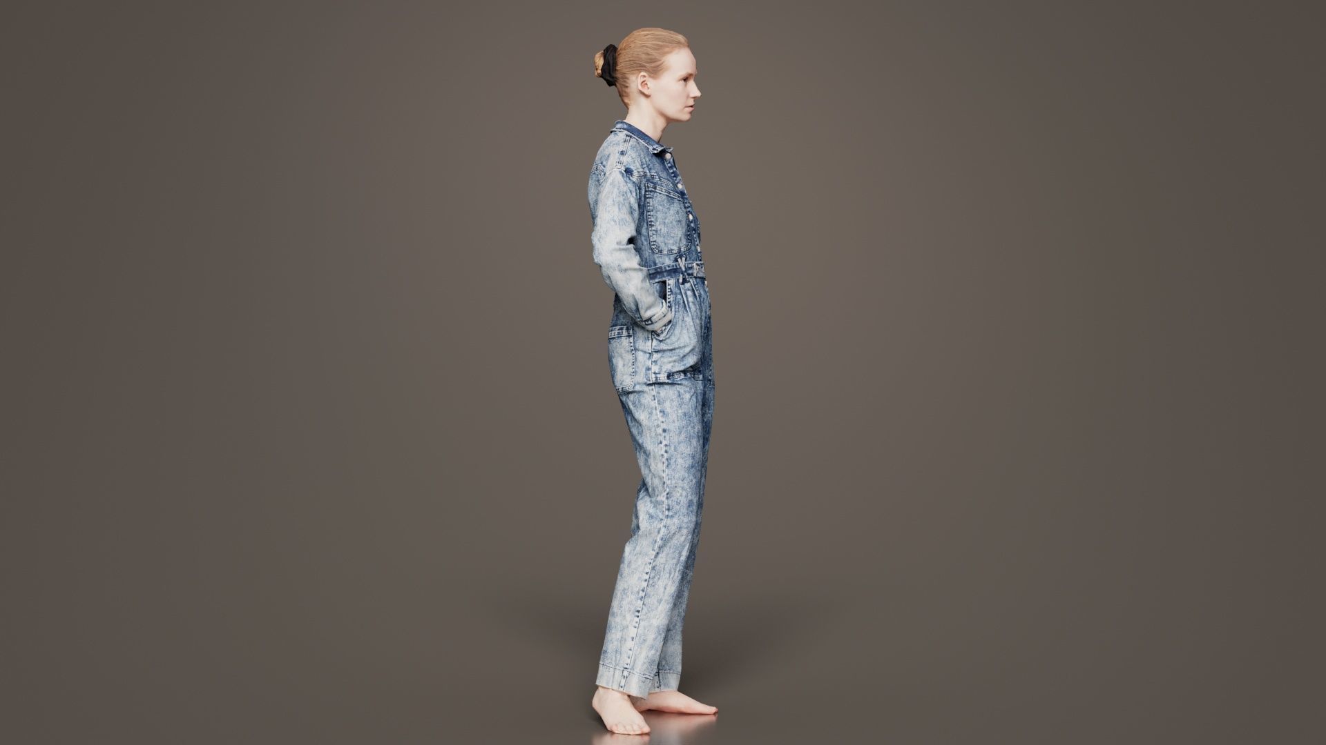 Woman Wearing Jeans Salopet 02 Low-poly 3D model_1