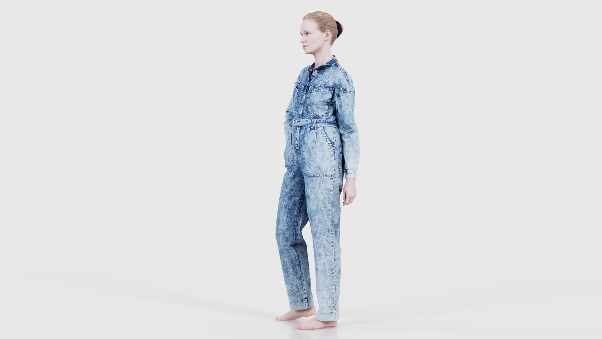 Woman Wearing Jeans Salopet 02 Low-poly 3D model_24