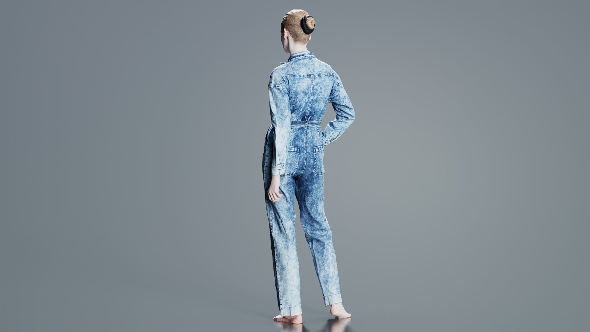Woman Wearing Jeans Salopet 02 Low-poly 3D model_3