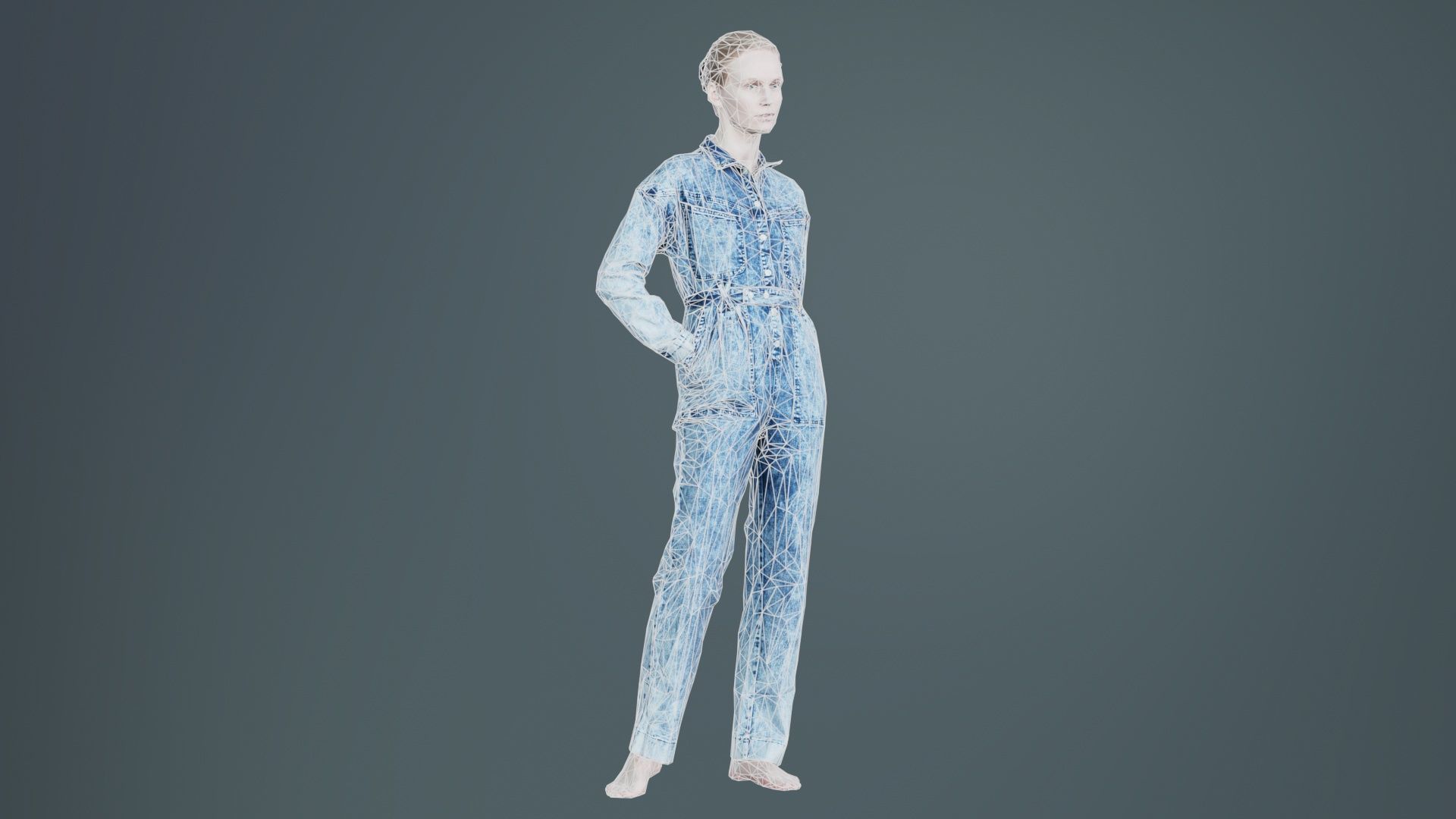 Woman Wearing Jeans Salopet 02 Low-poly 3D model_9