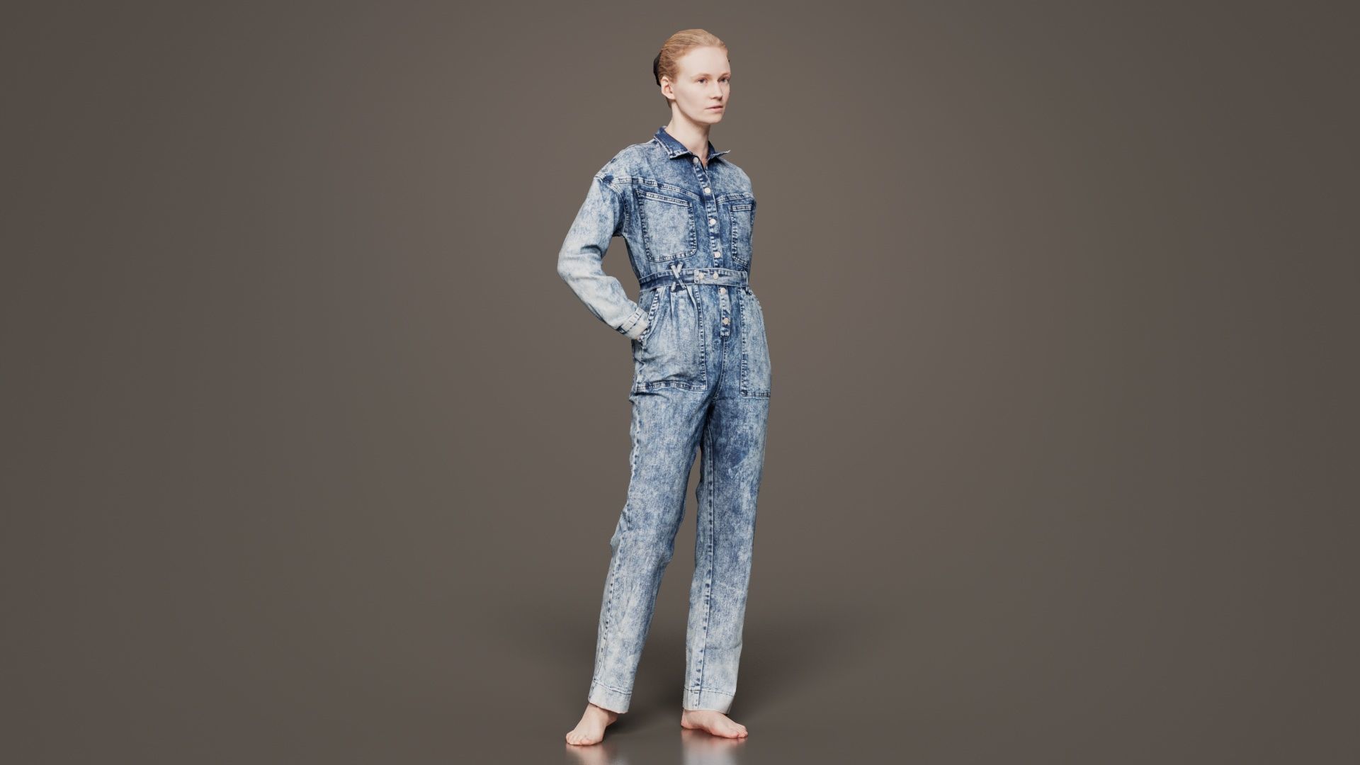 Woman Wearing Jeans Salopet 02 Low-poly 3D model_7