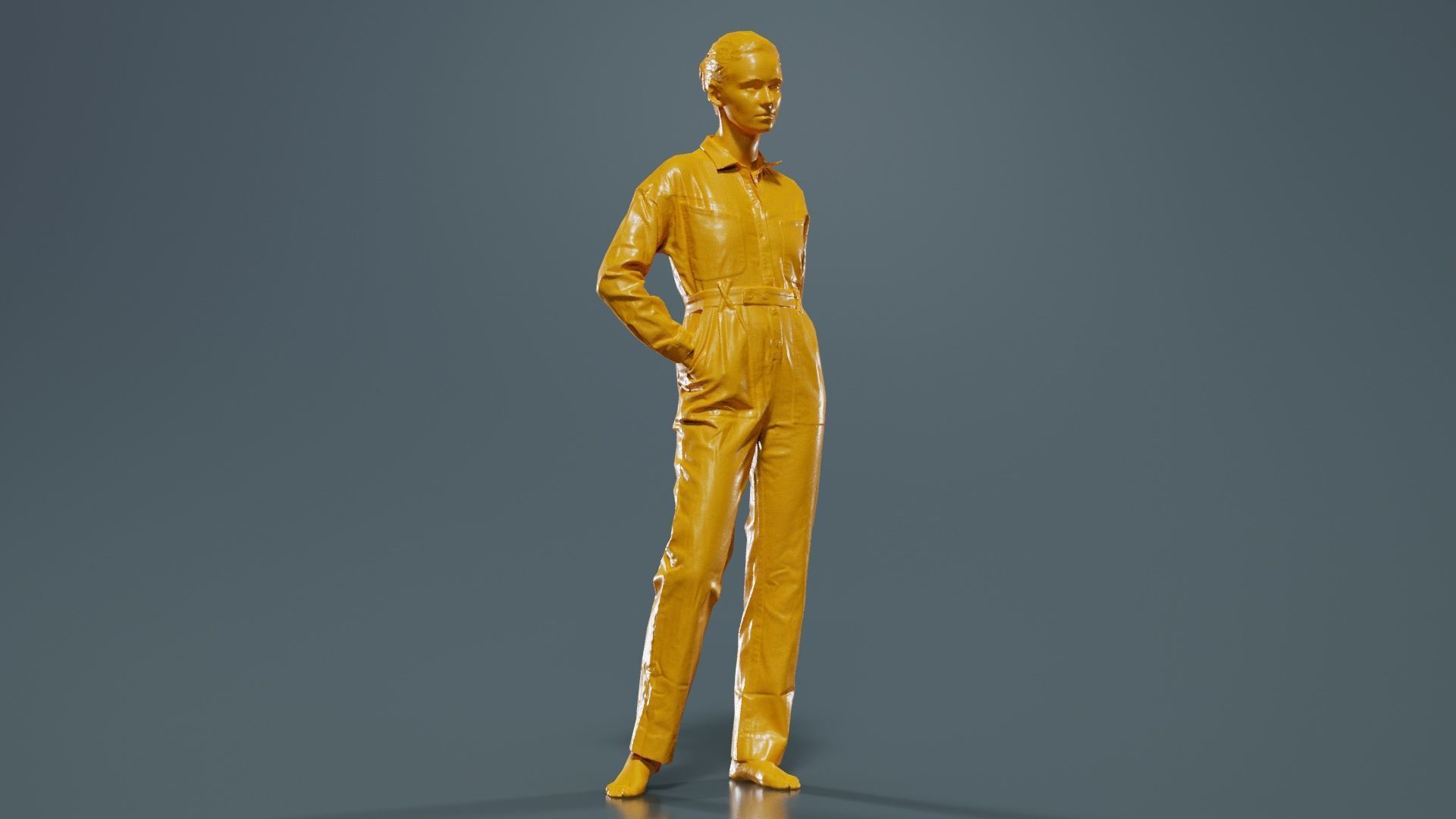 Woman Wearing Jeans Salopet 02 Low-poly 3D model_12