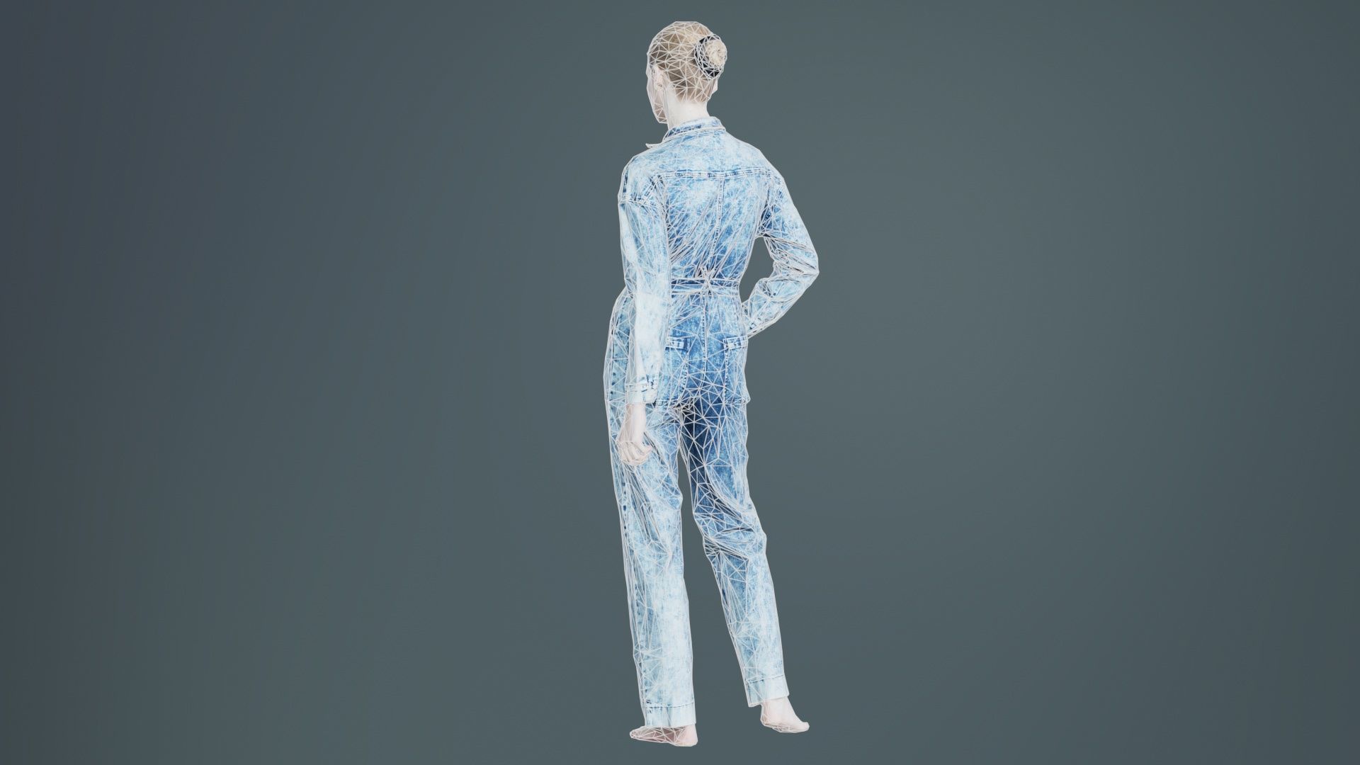 Woman Wearing Jeans Salopet 02 Low-poly 3D model_10