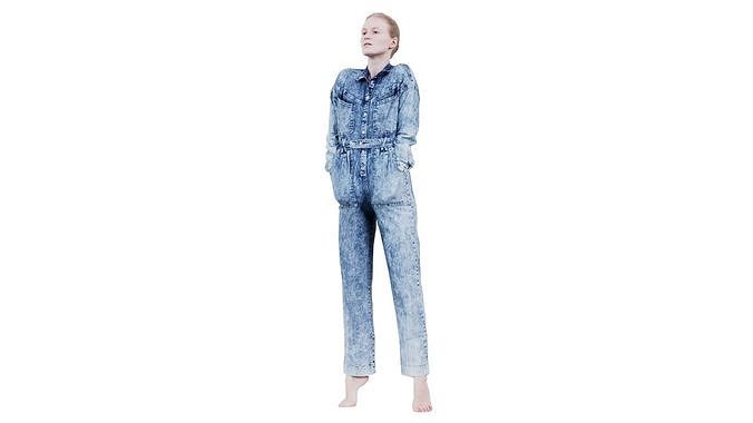 Woman Wearing Jeans Salopet 09 Low-poly 3D model
