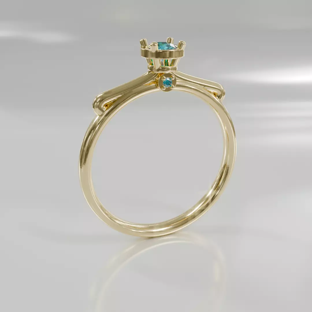 Golden Crown Aquamarine Solitaire Ring - 3D print ready Free 3D print model