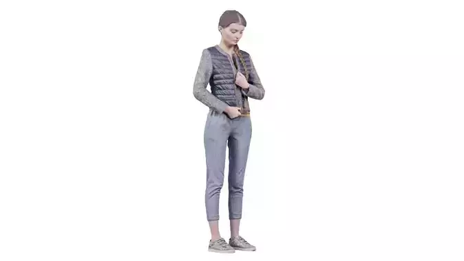 Woman Zipping up Shiny Jacket