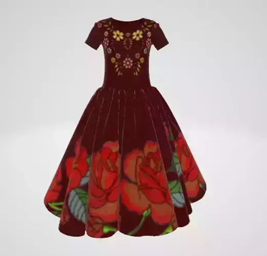 Elegant Floral Embroidered Gown - 3D Marvelous Designer Model
