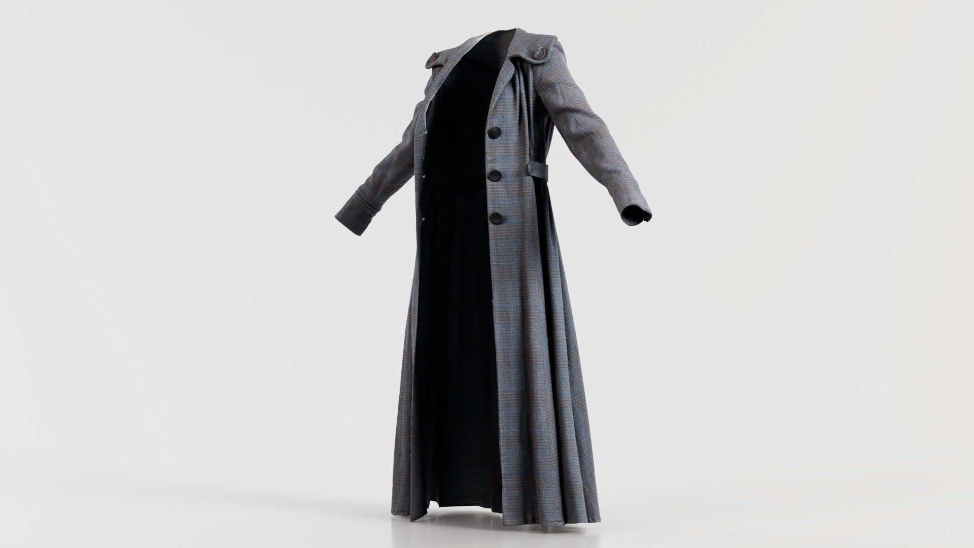 Elegant Button Coat Open Low-poly 3D model_4
