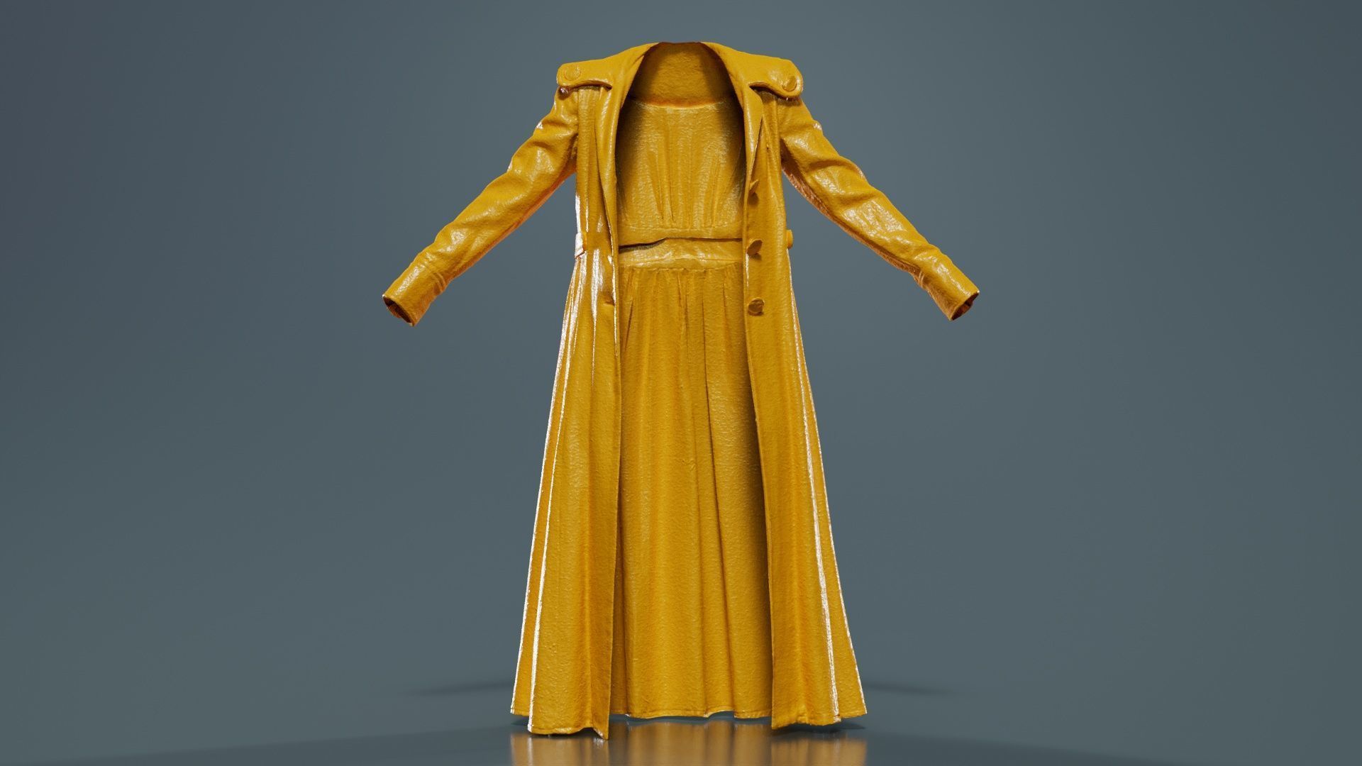 Elegant Button Coat Open Low-poly 3D model_12