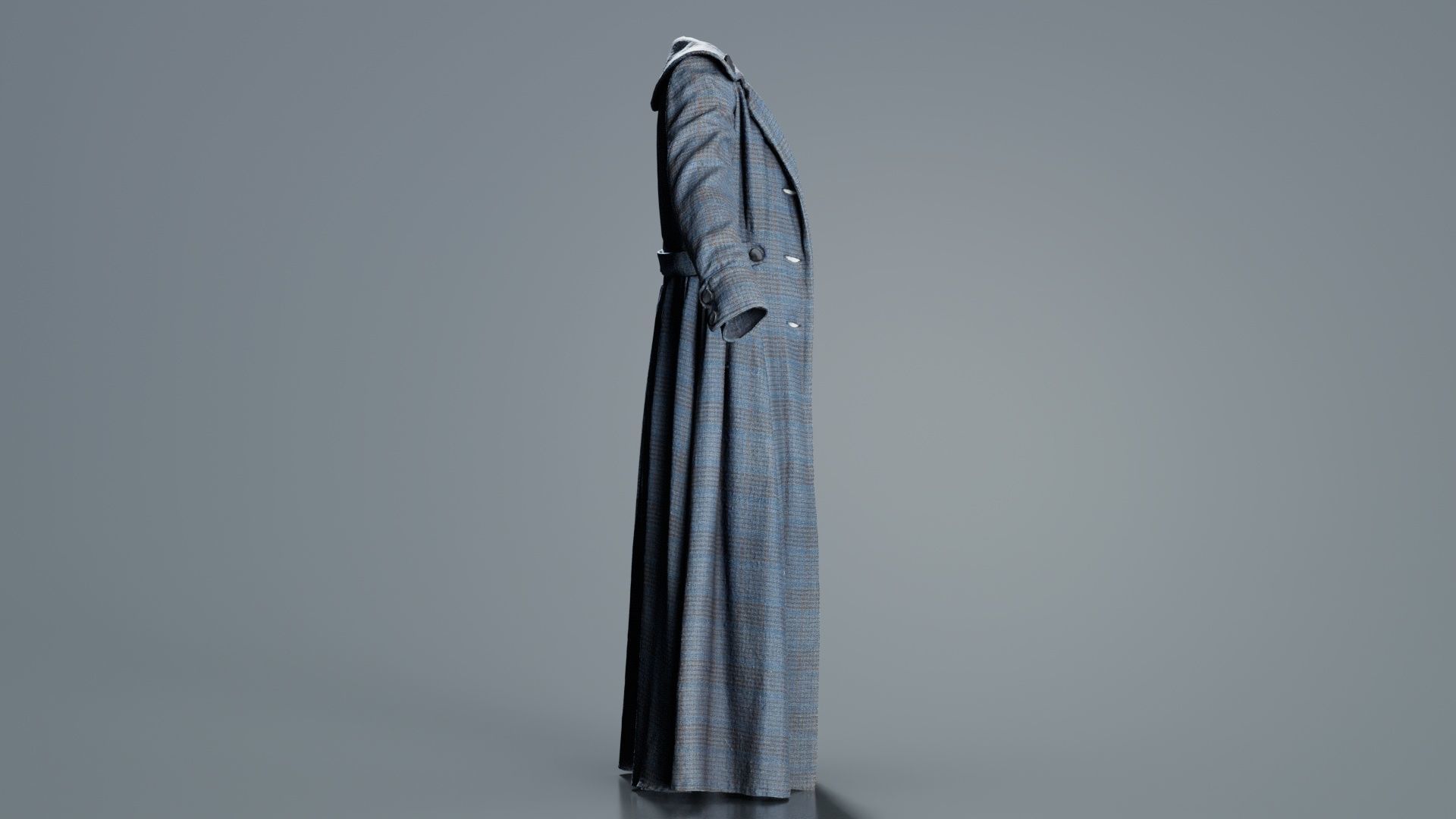 Elegant Button Coat Open Low-poly 3D model_6