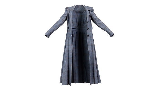Elegant Button Coat Open Low-poly 3D model