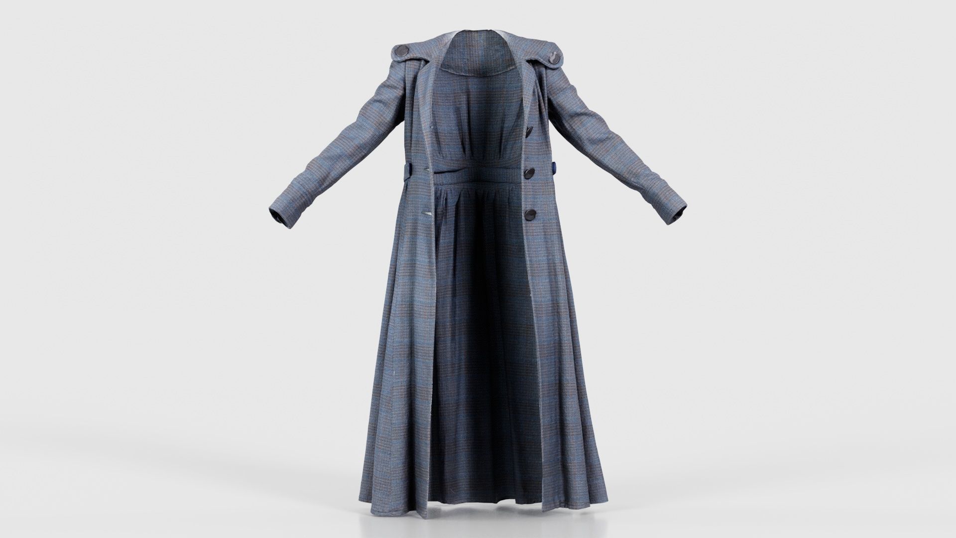 Elegant Button Coat Open Low-poly 3D model_15