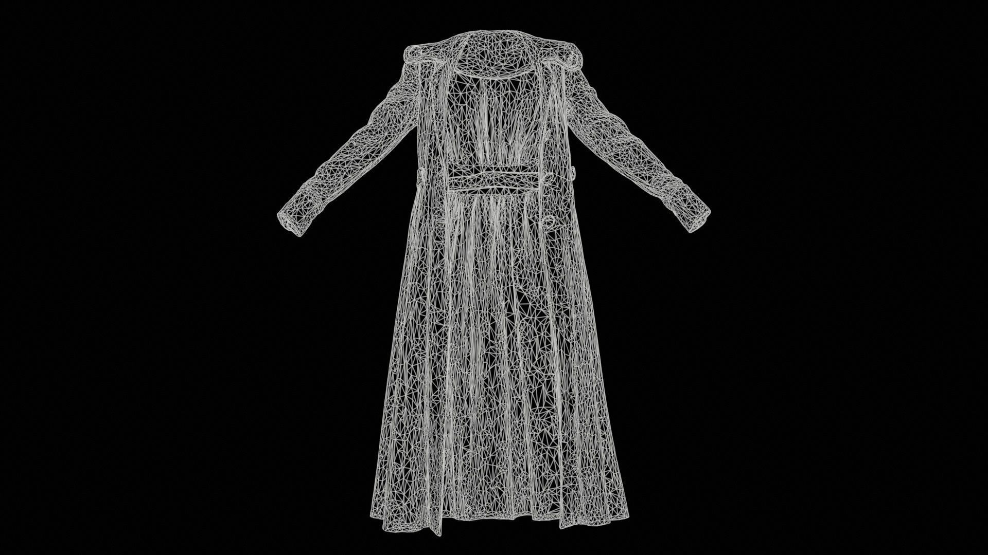 Elegant Button Coat Open Low-poly 3D model_11