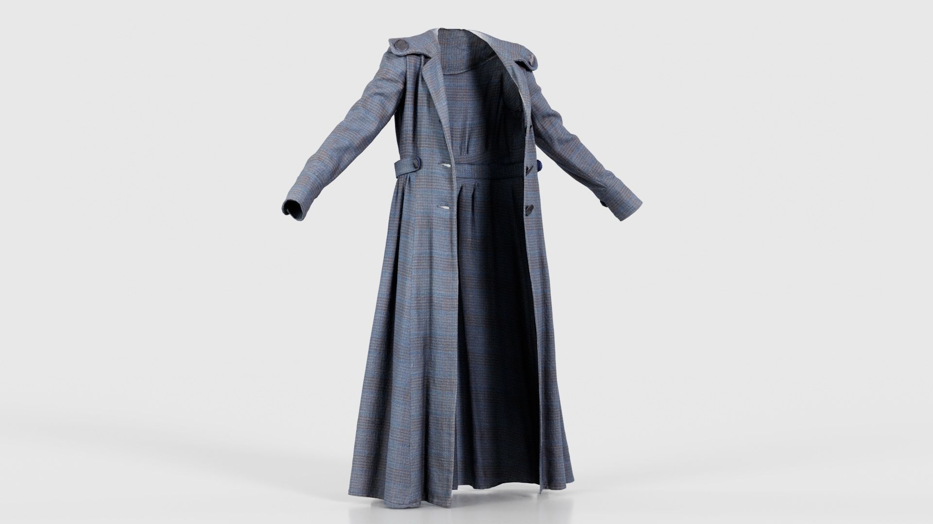 Elegant Button Coat Open Low-poly 3D model_16