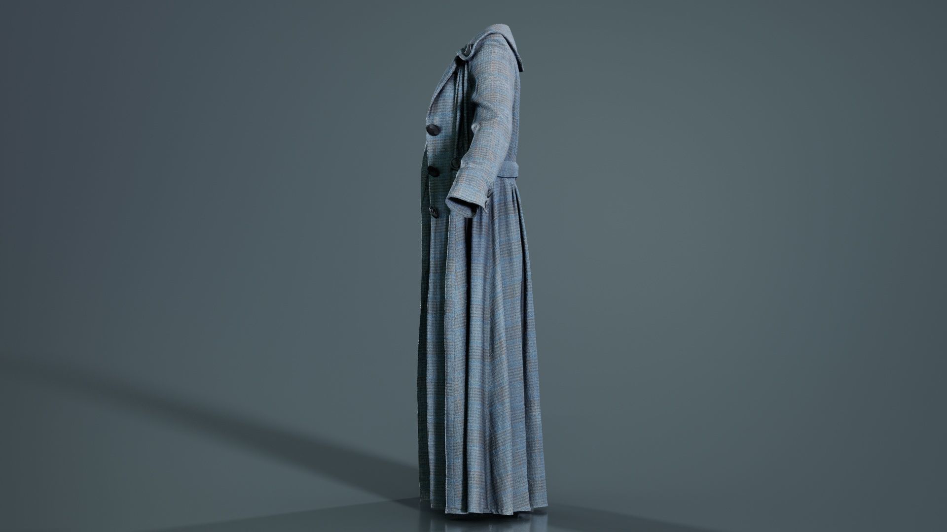 Elegant Button Coat Open Low-poly 3D model_7